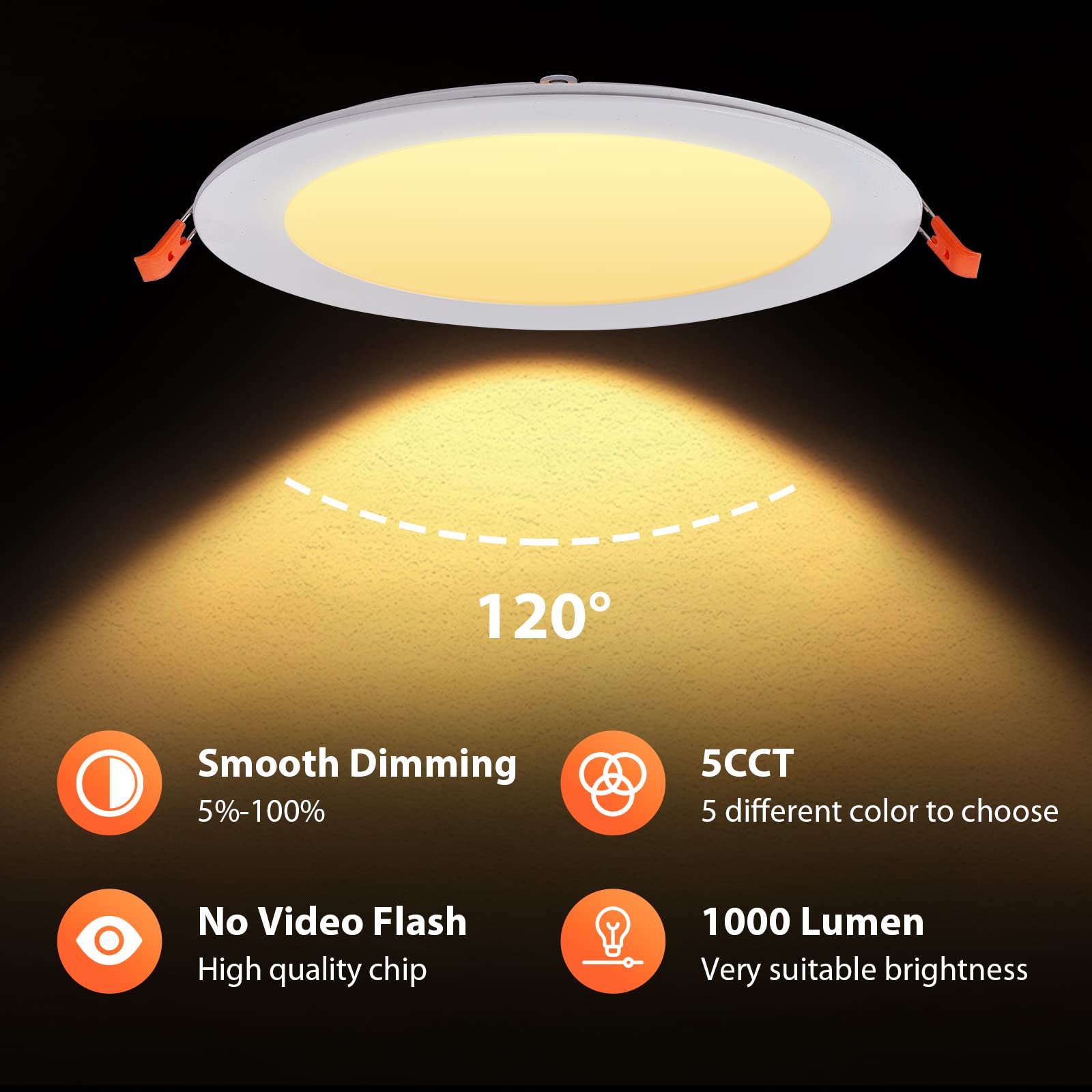 8 Pack LED Recessed Lighting 6 Inch, 5CCT Ultra-Thin LED Recessed Ceiling Light with Junction Box, 2700K/3000K/3500K/4000K/5000K Selectable and Dimmable 12W, 1000LM High Brightness