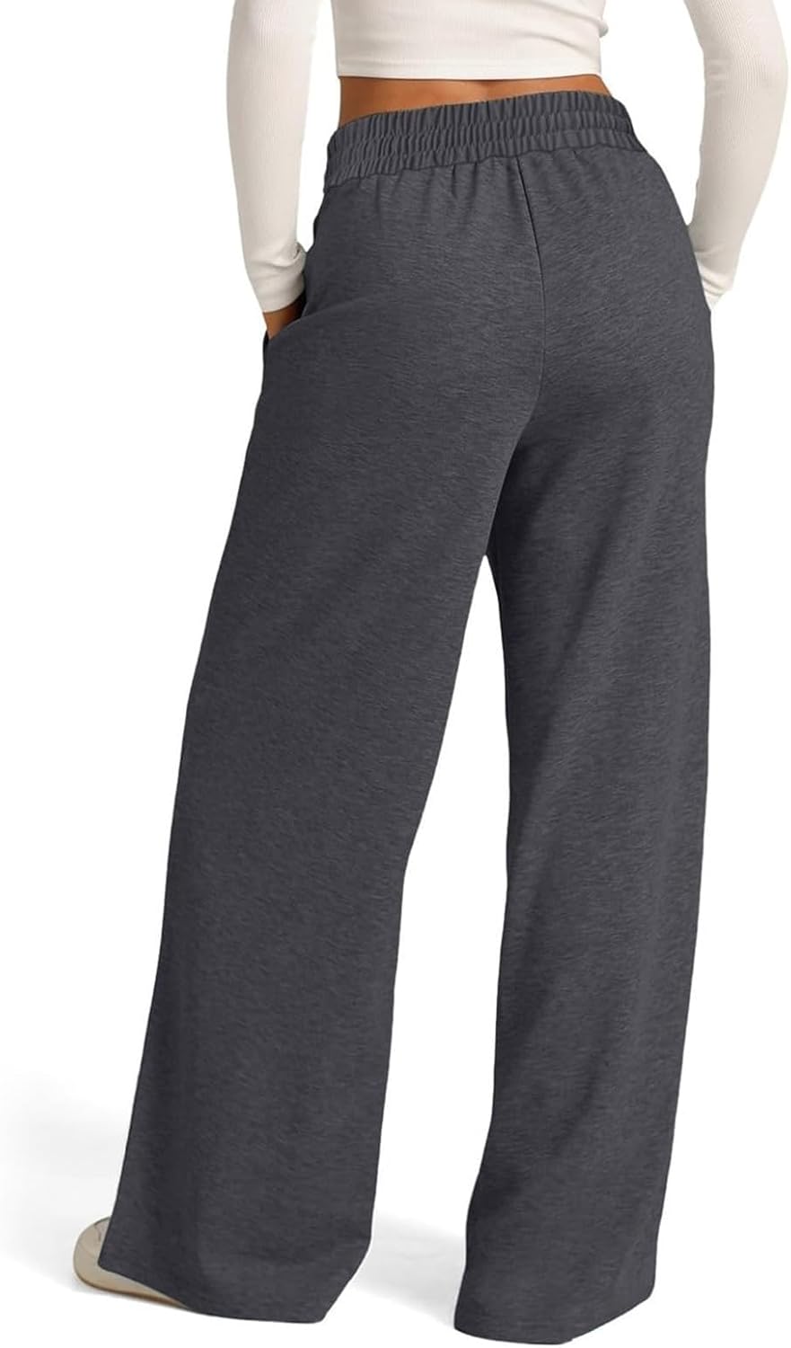 Comfortable Wide Legged Athletic Pants Drawstring High Waist Design Stretchy Polyester for Yoga Pilates Outdoor Activity Dark Grey