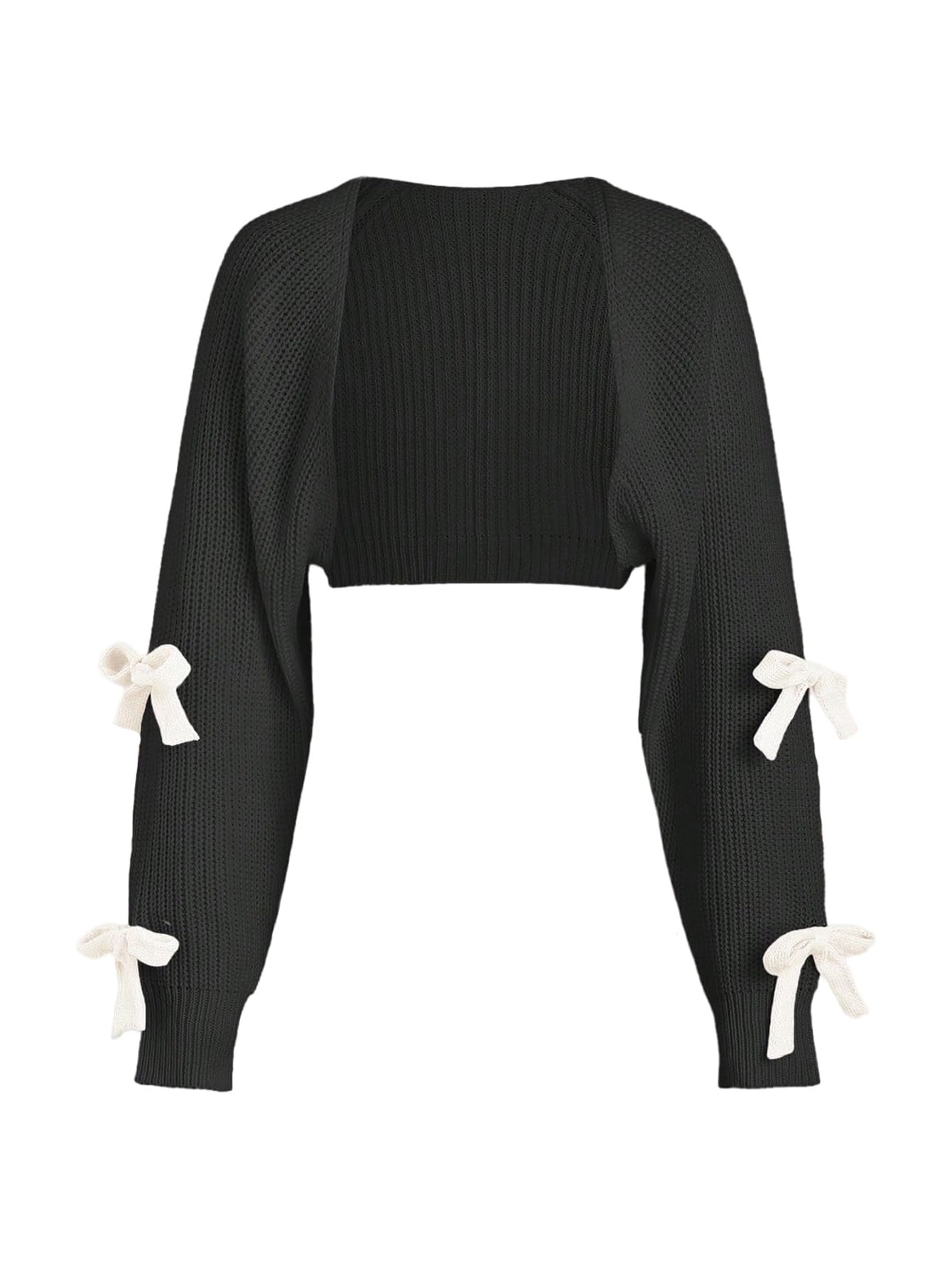 SHENHE Womens Open Front Ribbed Knit Bow Cute Cropped Cardigan Bolero Sweater Shrug