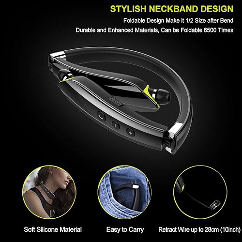 Miniatura 2 de Auriculares Bluetooth, auriculares con banda para el cuello plegables y inalámbricos mejorados con auriculares retráctiles, auriculares estéreo con