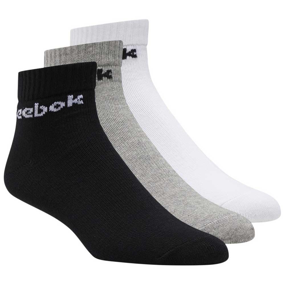 Reebok UNISEX Active Core 3 Pairs CREW SOCKS, white/black/medium grey heather, M