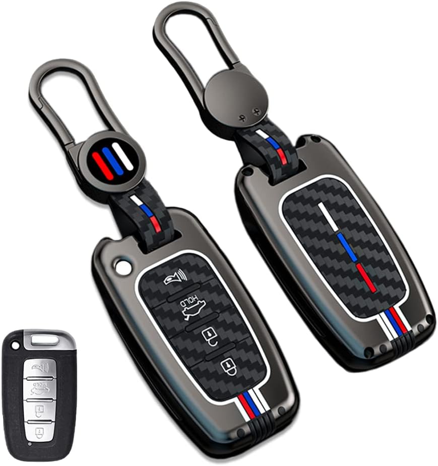 Zinc Alloy Key Fob Cover Case Compatible for Hyundai Elantra GT Genesis Genesis Coupe Sonata Veloster Tucson Kia Optima Rio Forte Koup Soul Sportage Gray