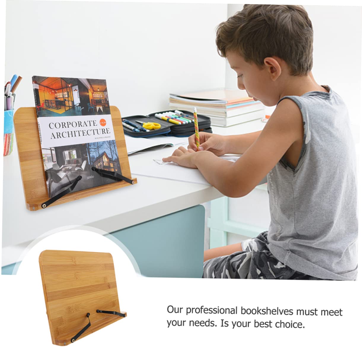 VILLCASE Leggio in Bambù Di Supporto Per Libri Portatile e Resistente Leggio Per Manoscritti e Spartiti Scaffale Da Scrivania Compatto Per Ufficio e Casa