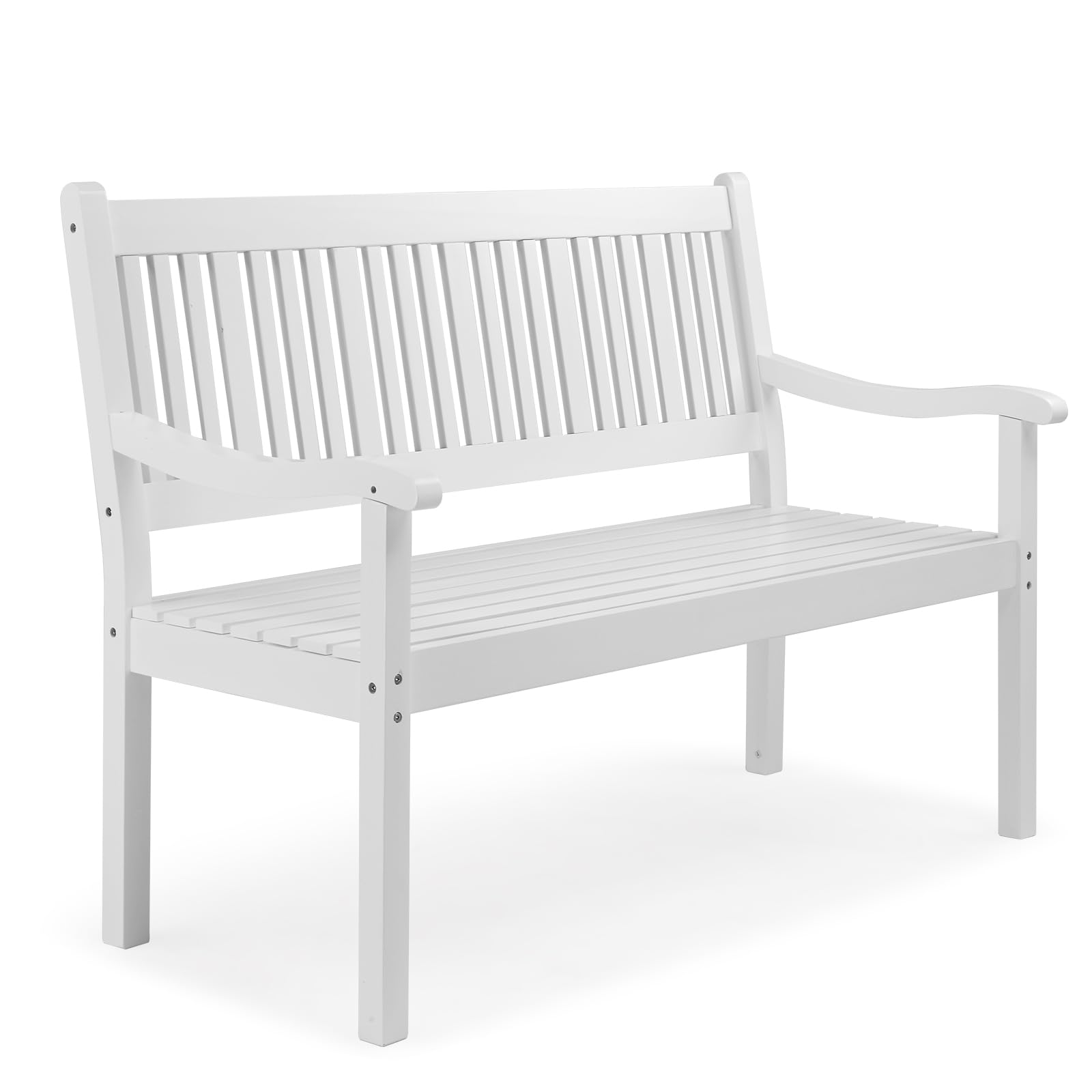 Bonnlo Banco de Jardín de Madera para 2-3 Personas, Wood Outdoor Bench 127 x 63 x 91 cm, Banco Exterior Resistente a la Intemperie, hasta 363 kg, para Patio Terraza Porche Parque (Blanco)