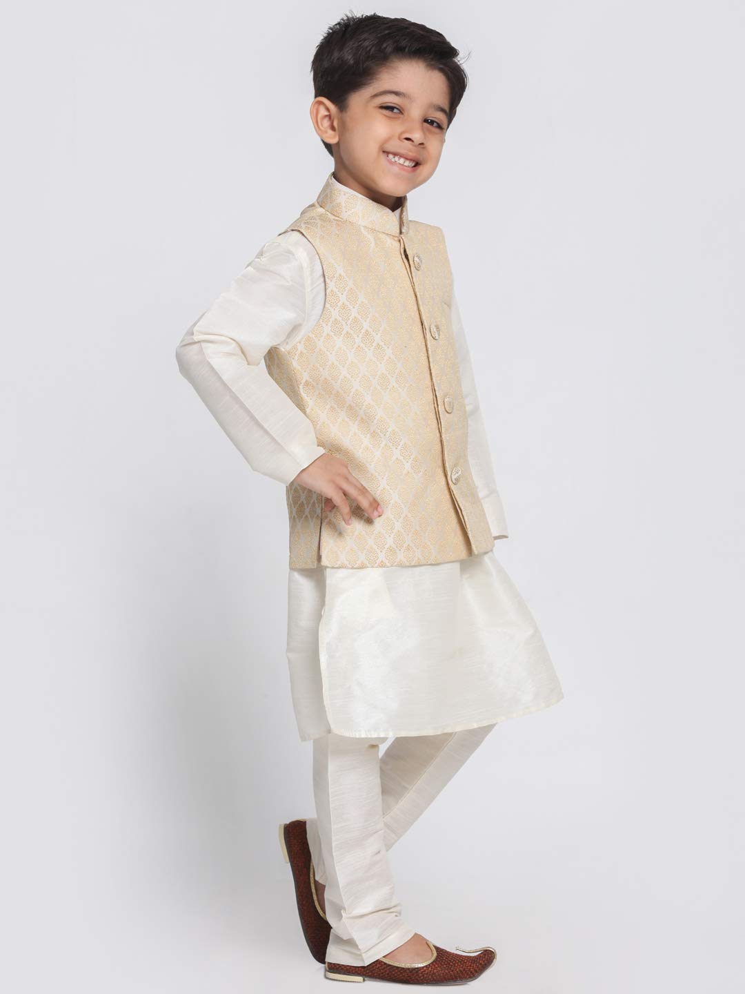 Jbn Creation Boys' Cream Silk Blend Kurta, Ethnic Jacket And Pyjama Set_Vasbj005Crnbkcr001Npcr_26