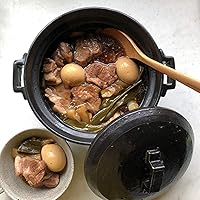 Vista 5 de Olla de arcilla japonesa Donabe, 67.6 fl oz, para 3-4 personas, mango cuadrado, negro