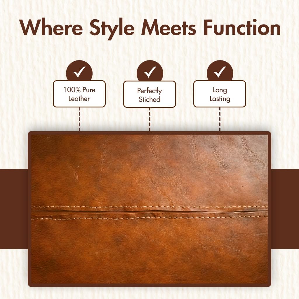 Stitched Round Leather Tray with Leather Handle Ideal for Serving Coffee Drinks Ottoman Tray for Office Home Kitchen Snack Counter Centerpiece Storage (Light Brown (16 x 16 Inch) - Image 6