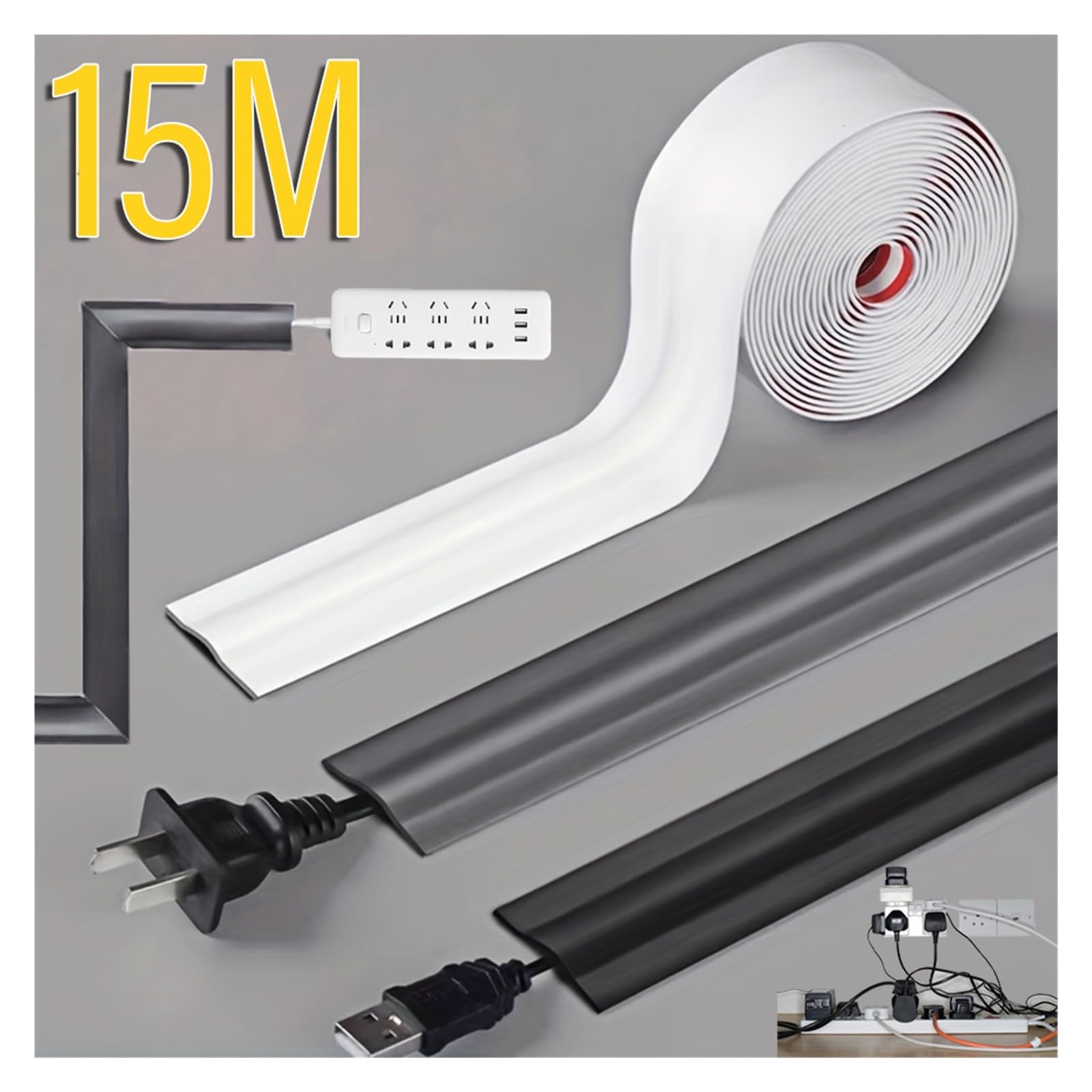 Pasacables Suelo Gestión de Cables Protector Aislado de PVC Autoadhesivo Cubierta Resistente al Desgaste disposición de Cables Flexibles for Oficina