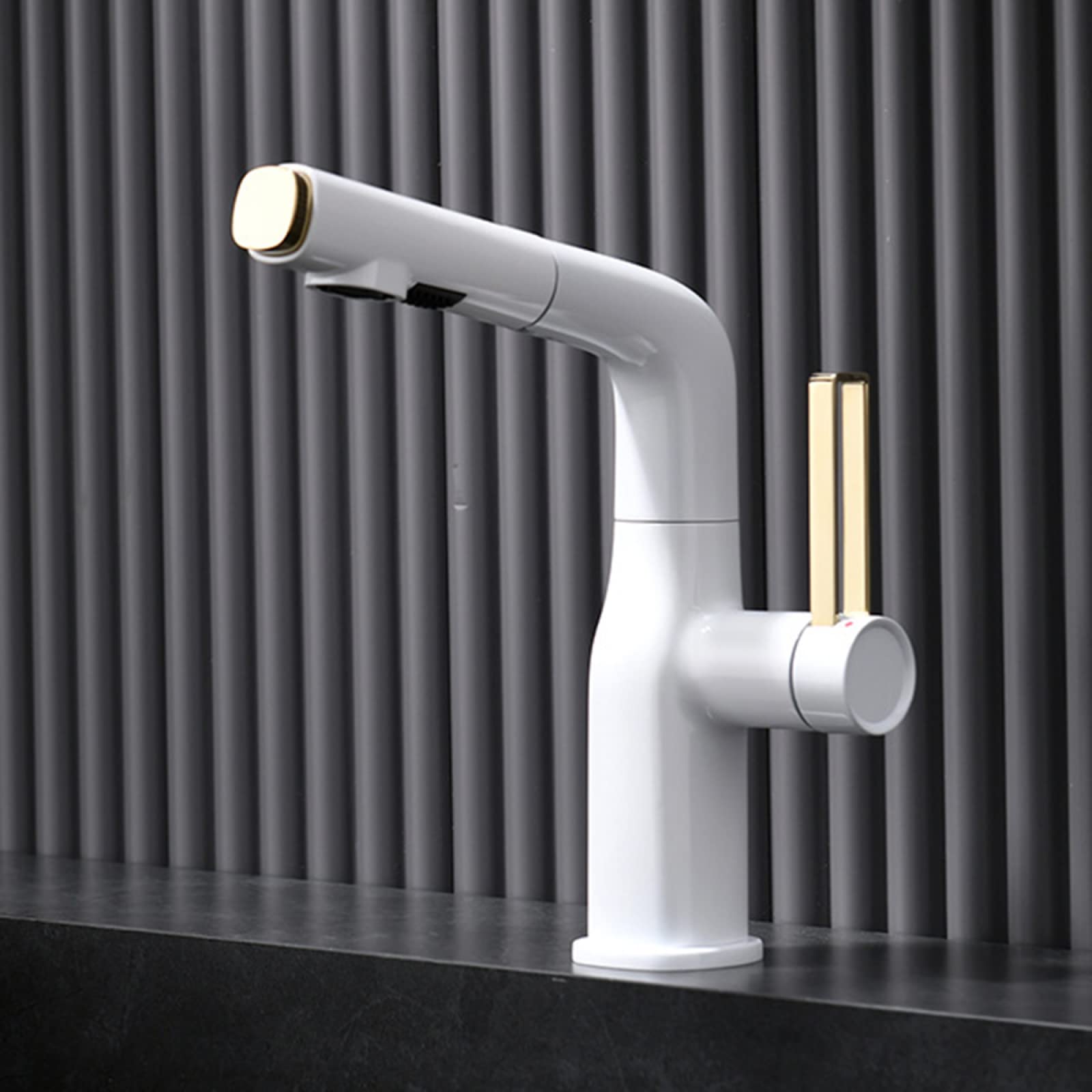 Robinet de lavabo de salle de bain blanc avec douchette extractible en laiton