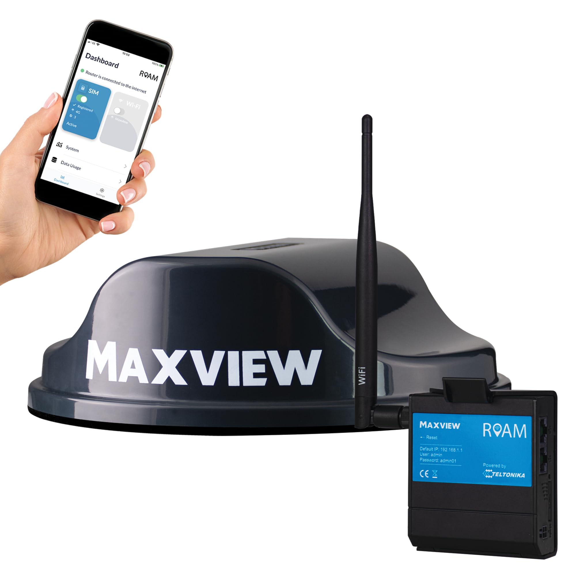 MXL050/G Roam Mobile 3G/4G Wi-Fi System for On The Go Internet in Caravans, Motorhomes etc ideal for Smart TVs - Grey