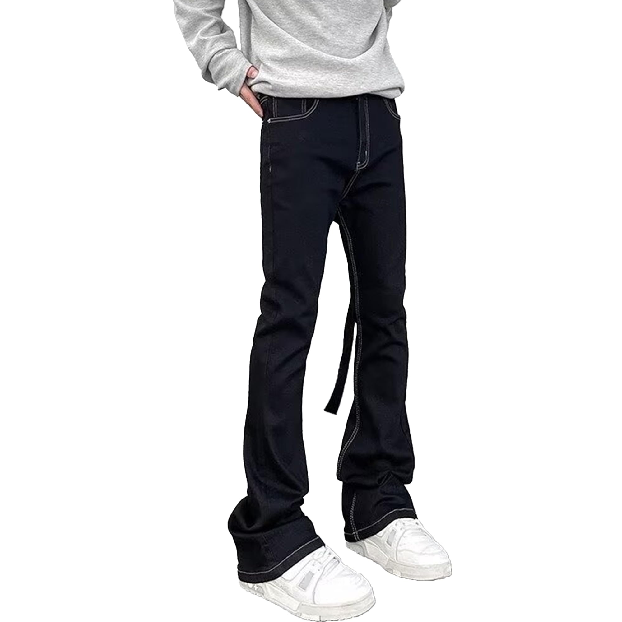 Men s Slim Fit Hip Hop Flared Jeans Trendy Straight Leg Irregular Bell Bottom Jeans Vintage Disco Denim