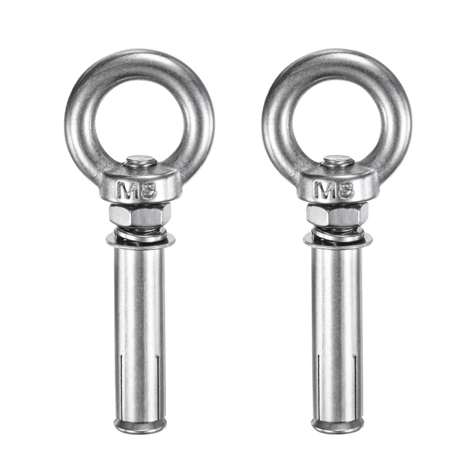 M METERXITY 2-Pack Concrete Anchors Eye Bolt, M8x60mm 304 Stainless Steel Wall Concrete Brick Anchor Expansion Bolts Fastener Screw for Shade Sails/Clothesline/Fences, Shoulder Eyebolt