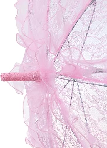 Miniatura 6 de Amosfun Sombrilla de encaje rosa Vintage Boda nupcial paraguas hecho a mano flores bordado paraguas para novia novia foto dama traje 1920s fiesta