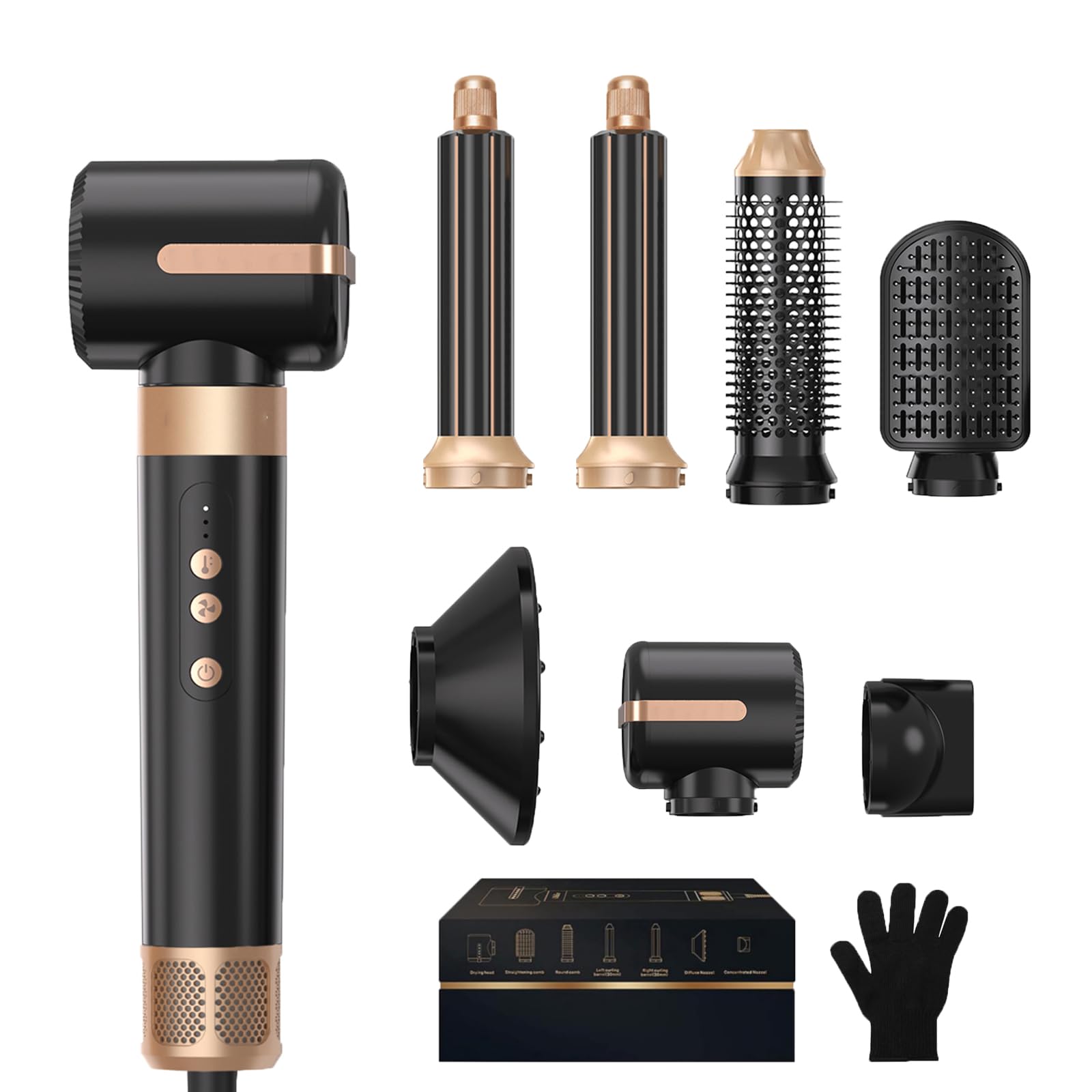 Hair Dryer Brush,Blow Dryer Brush with Attachments,110000 RPM Curly Twist 7 in 1 Air Style, Professional Ionic Hair Styling Tool, Left &amp; Right Air Curler, Volumizer