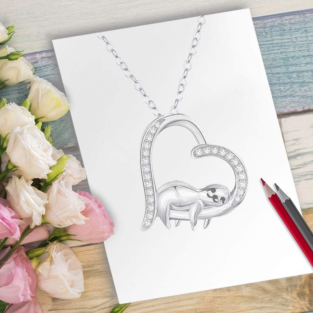 JUSTKIDSTOY Sloth Necklace Mama Sloth Stuffed Animal Pendant I Love You to The Moon and Back Sloth Ornament Jewelry Gifts for Women