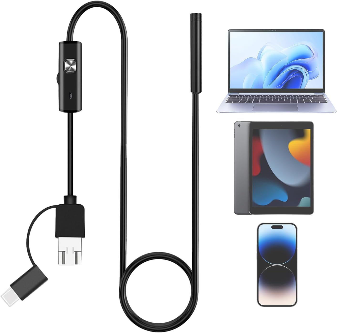 Endoscope Inspection Camera With 6 Light And 11.4 Ft Cable, Waterproof Scope Camera, Plug And Play, Portable Industrial Endoscope For Automotive Repair Plumbing Inspection