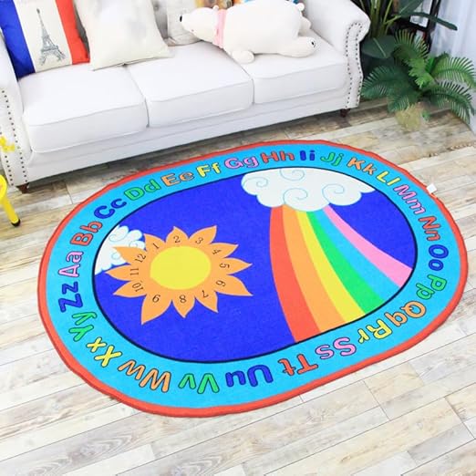 Kids Educational Large Oval Rug, 4x6ft, ABC Alphabet Colors