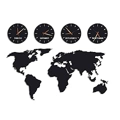 Metal World Map Wall Art with Custom 4 Time Zone Clocks – 1 . 5 mm Large Office Steel Wall Decor 27