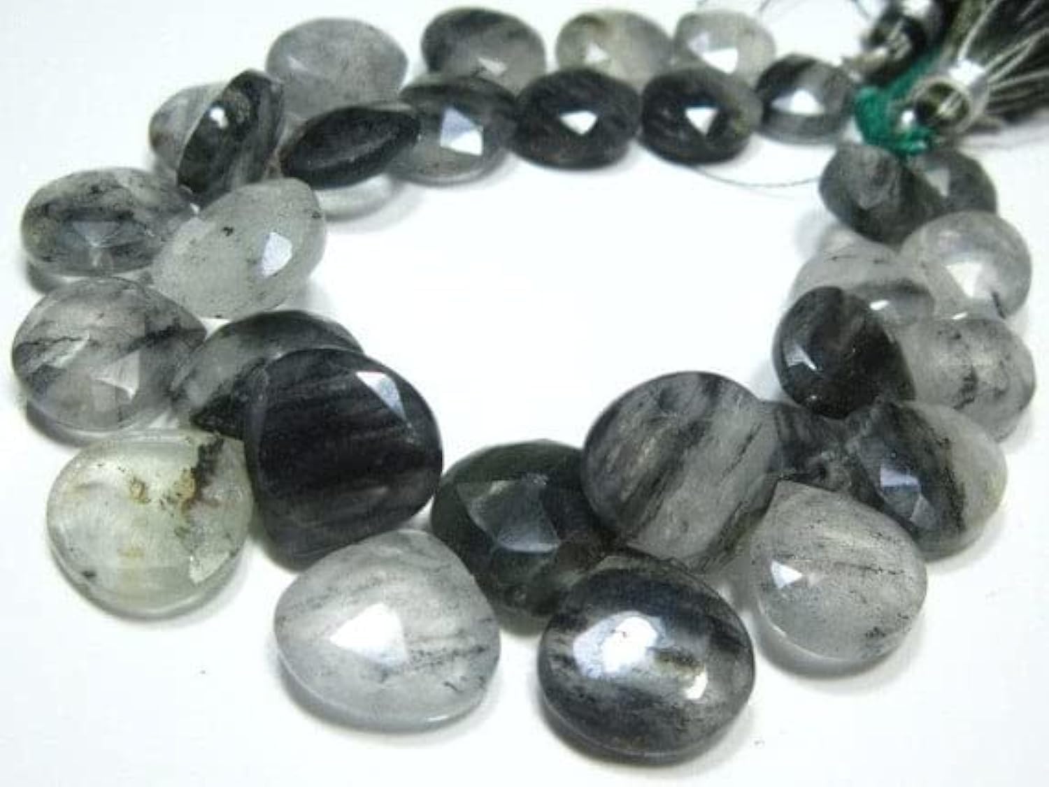 Quartz mousse naturel AA en perles facettées cœur pour création joaillerie de luxe