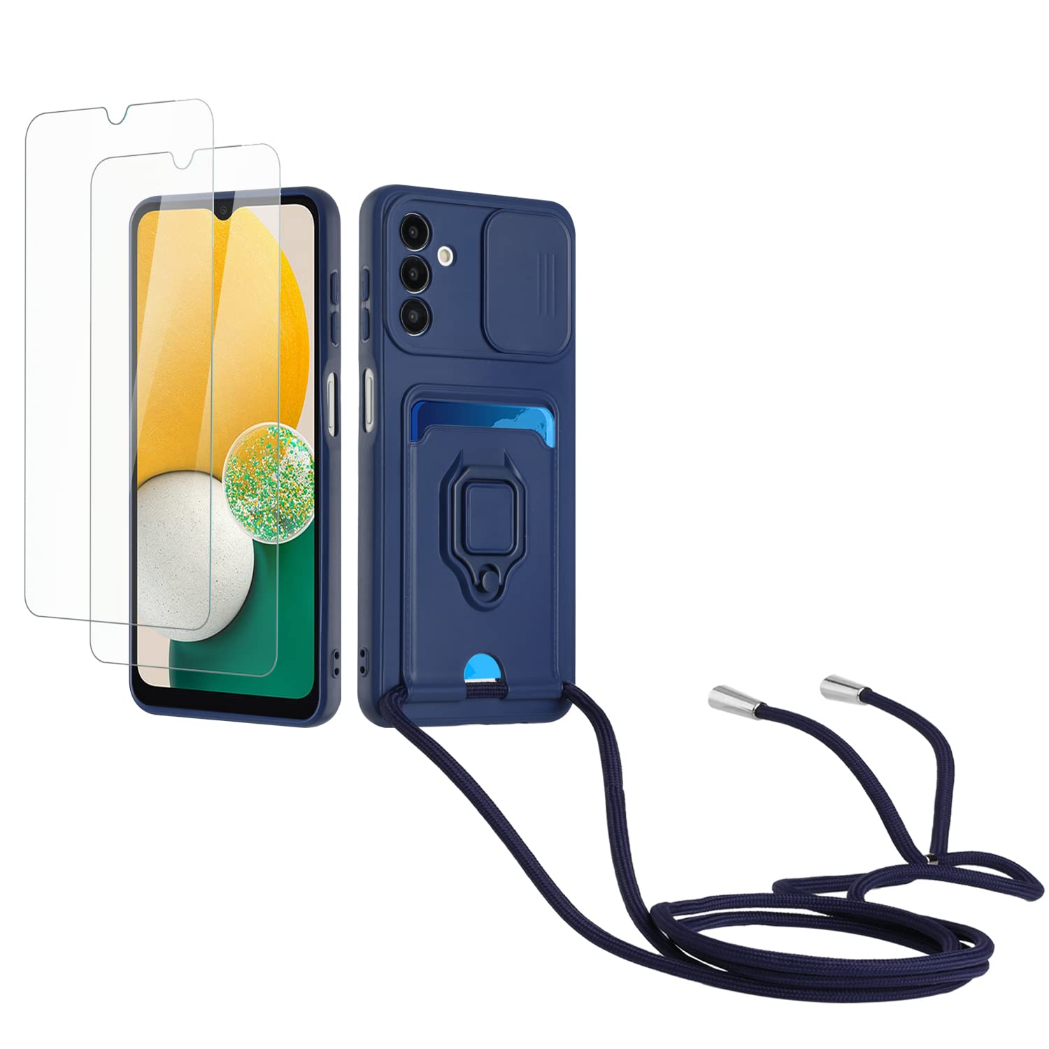Kaslly Funda con Cuerda para Samsung Galaxy A35+[2 Pack Protector Pantalla],Case con Ranura para Tarjetas,Cubierta de Cámara Deslizante Proteger,Doble Cara Protección-Negro — view 66