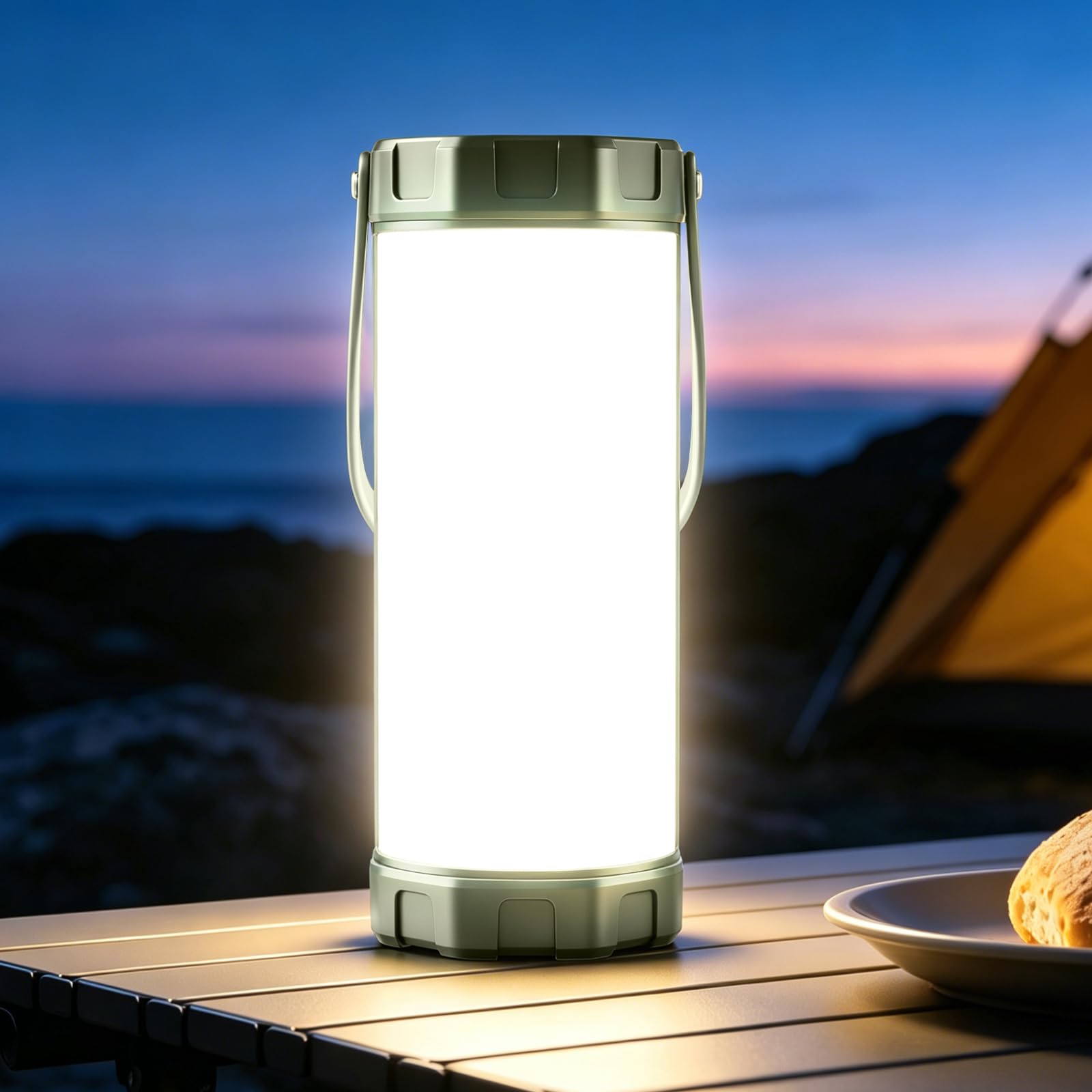 Glocusent Survival Camping Light 1200LM, Rechargeable Camping Lantern with 5000mAh, 5 Brightness & 3 Light & SOS Mode, IP68, Up to 80H, Pocket-Size Tent Light for Camping, Emergency, Hiking, Fishing