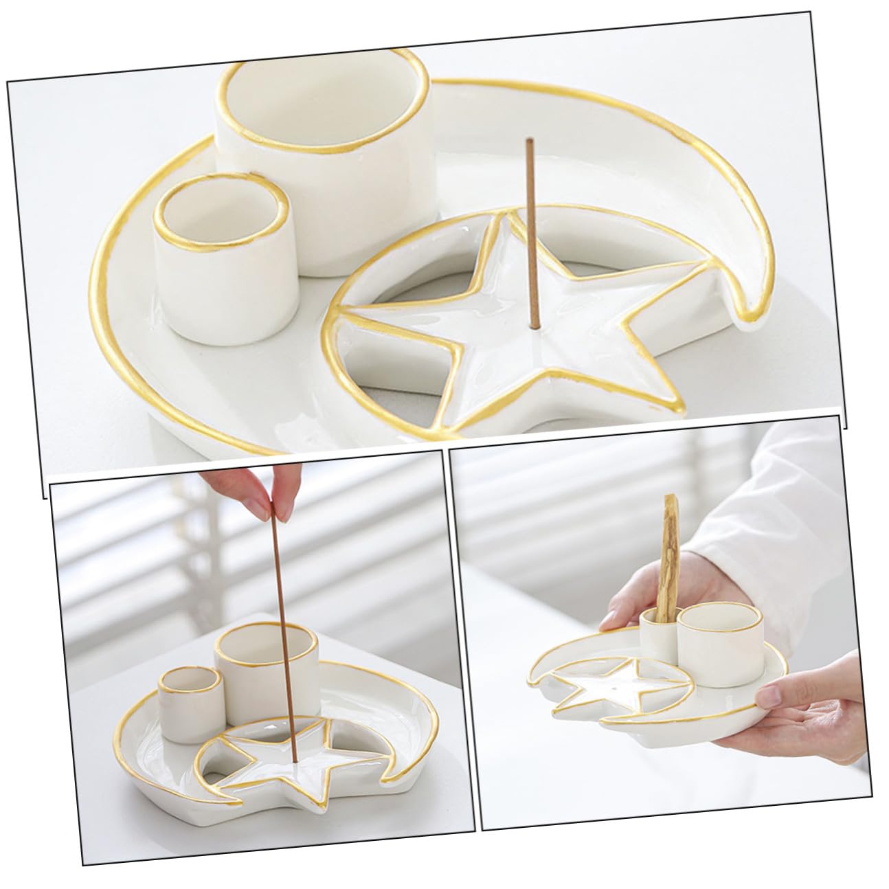 SHINEOFI Quemador de Incienso de Cerámica Multifunción Aroma a Hierbas, Bandeja Decorativa Día y Noche, Porta Incienso para Varillas, Adecuado para Aromaterapia y Decoración del Hogar