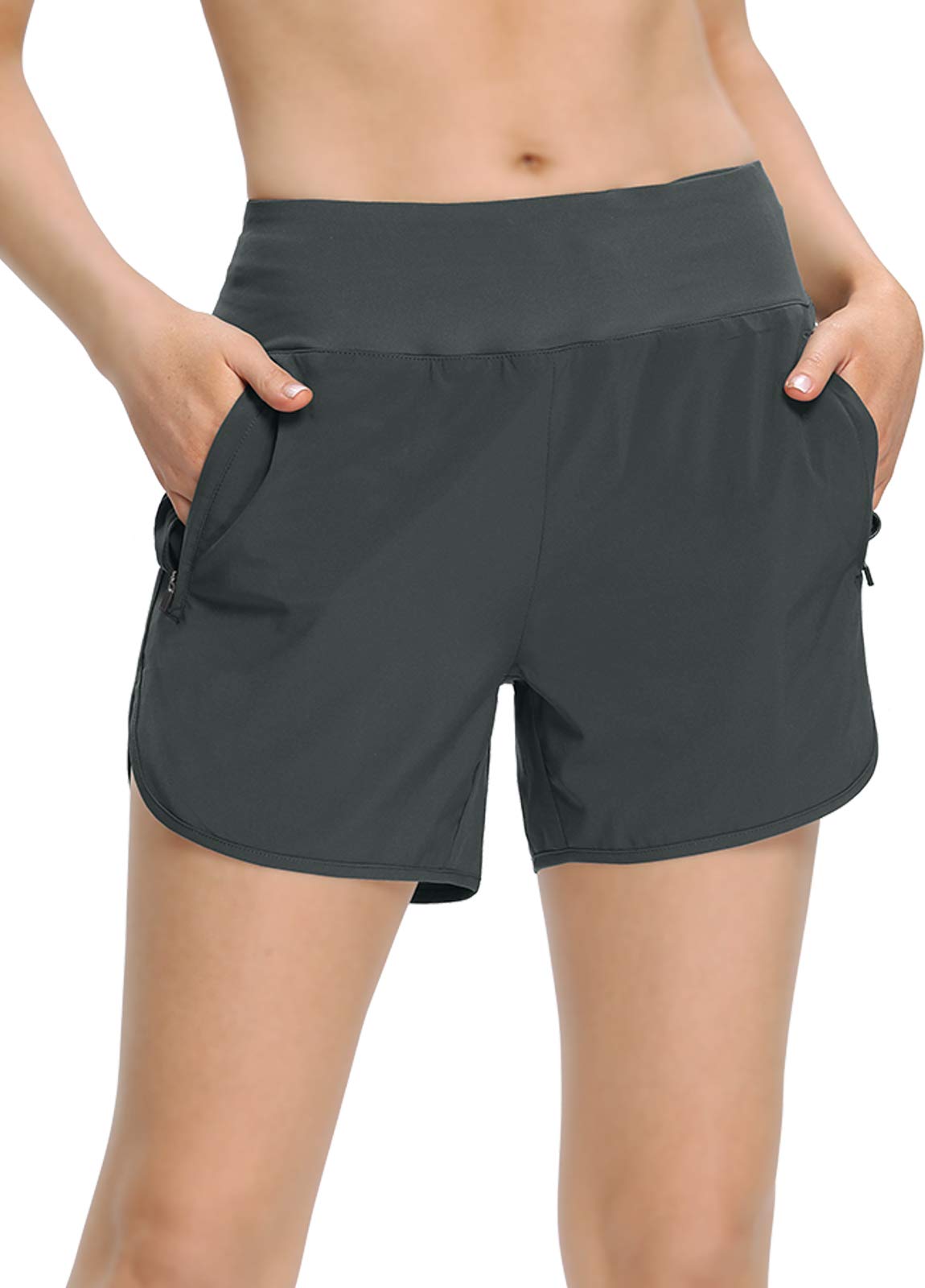 MOCOLYWomen's Running Shorts Quick Dry Workout Shorts Breathable Athletic Gym Short Zip Pockets 4 & 7 Inches Shorts