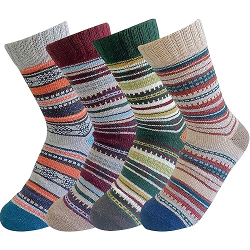 Image of JOYCA & CO. 3-5 Pairs Womens Multicolor Fashion Warm Wool Cotton Thick Winter Crew Socks