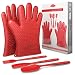 BakeitFun Heat Resistant Silicone Oven Mitts Set | FDA and German Grade Approved | Includes a Pair Of Gloves, Spatula Set (2) and Brush Basting | Double Bbq Grilling Mittens | Perfect Christmas Gift