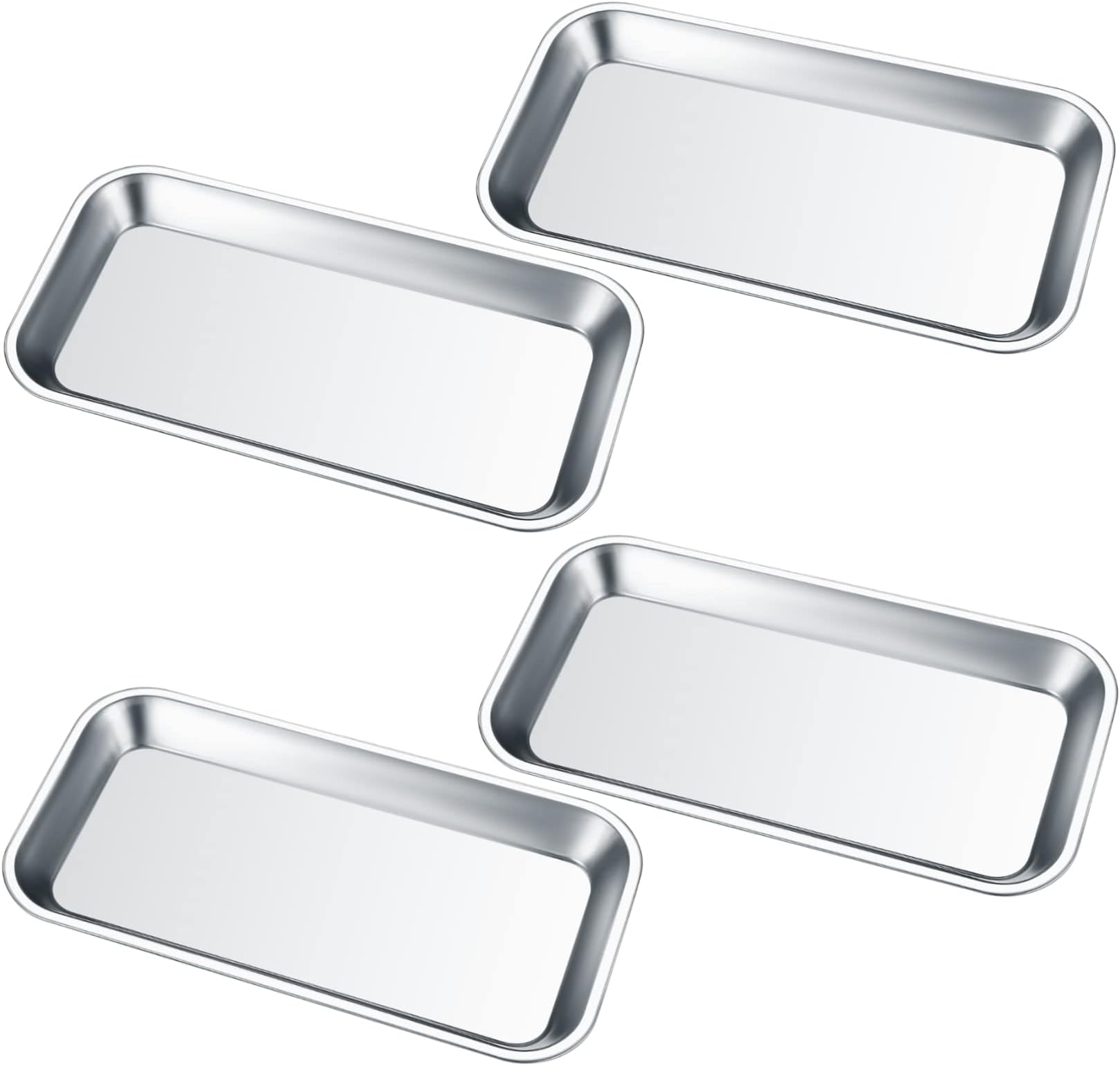 4 Pcs Small Instrument Tray, Stainless Steel Rectangular Laboratory Supplies Tray for Dental Lab Tool Instrument, Bathroom Organizer, Tattoo Tool Trays