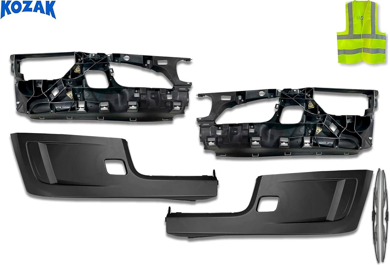 KOZAK Bumper Corner Outer Paint w/o Fog Lamp Hole w/Inner Bumper Reinforcement Set, (Left Driver and Right Passenger Side) Compatible with Peterbilt 579 2022+ Includes Logo, 2x 22 Wipers, and Vest