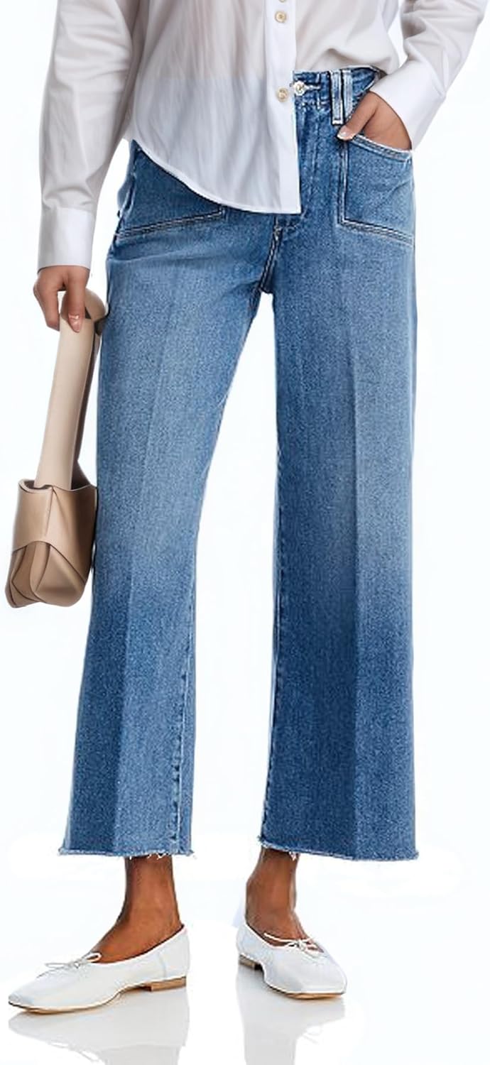 Kedera Women's Wide Leg High Wasited Jeans Stretchy Straight Leg Mom Jeans Baggy Raw Hem Denim Pants Trendy Summer 2025 - Image 4