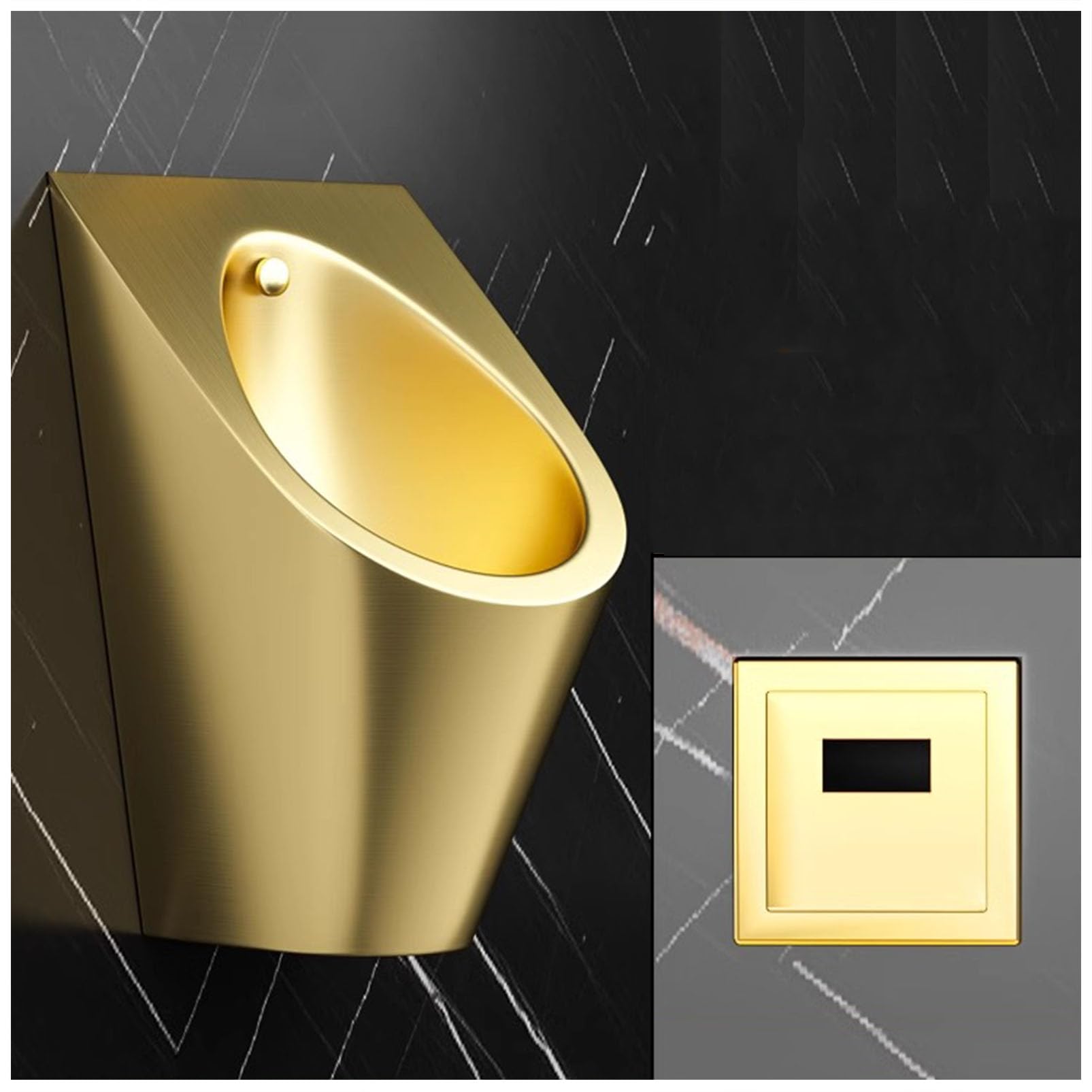 KJLYLPP Washout Urinal 304 Stainless Steel Urinal, High Efficiency Urinal with Top Spud, Household/Commercial Men's Adult Urinal Bathroom Toilet (Gold with sensor)
