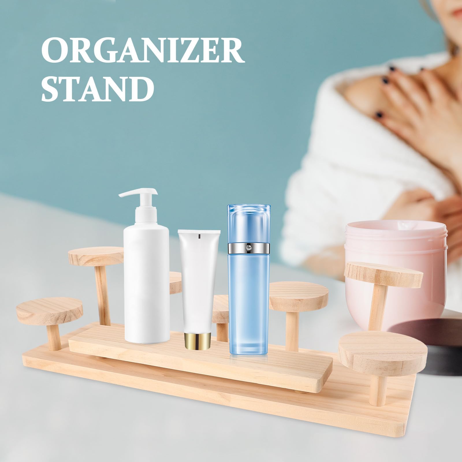 Toyvian Organizador de Perfumes de Madera Beige para Sobremesa | Expositor Multifunción, Uso en Escritorio o Centros Comerciales, para Fragancias y Cuidado Facial