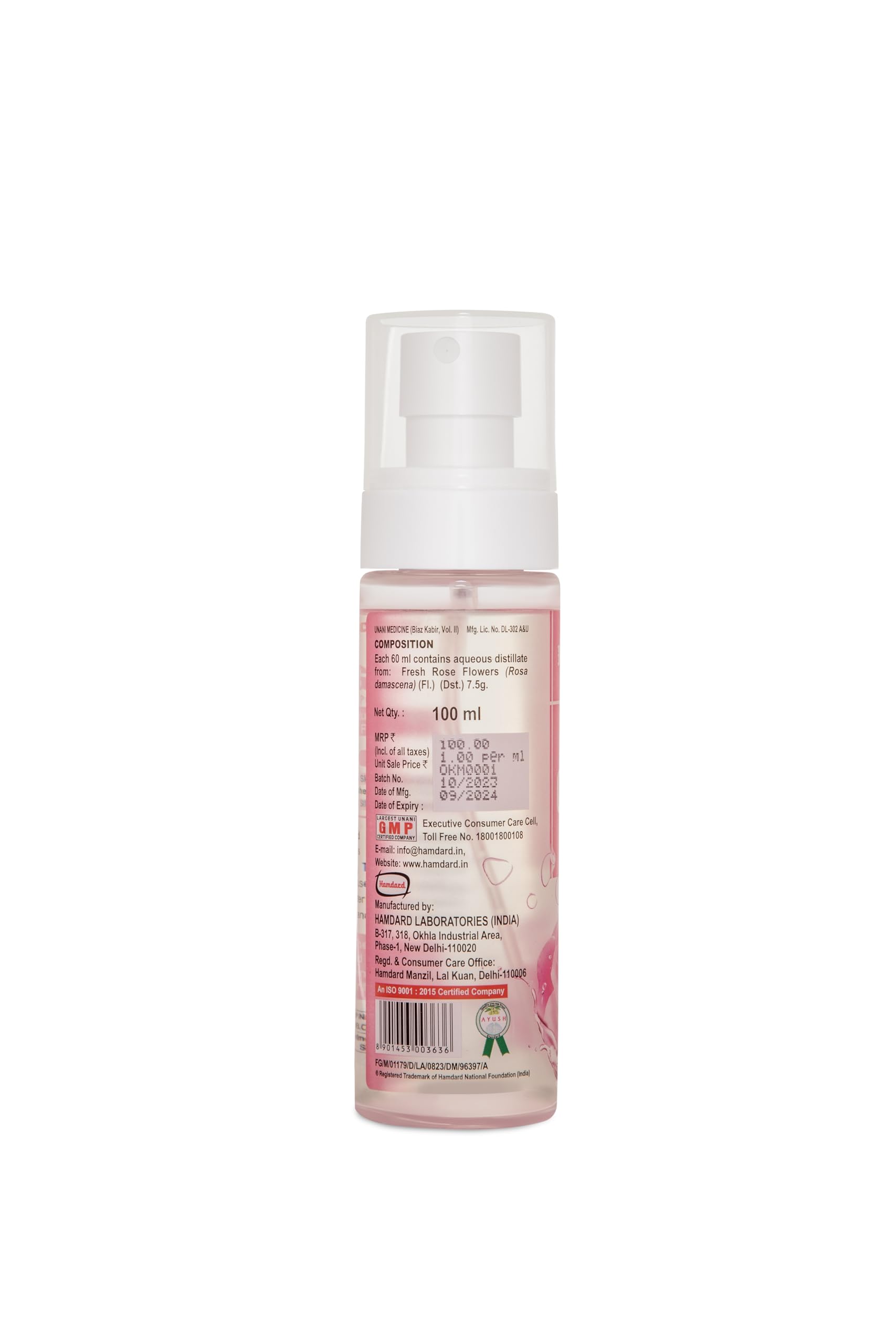 Hamdard Pure Rose Water For Face | 100 ml | Bulgarian Rose for Youthful & Healthy Skin | Face Mist Toner Spray | Hydrates & Tighten Pores - Pack of 3 1