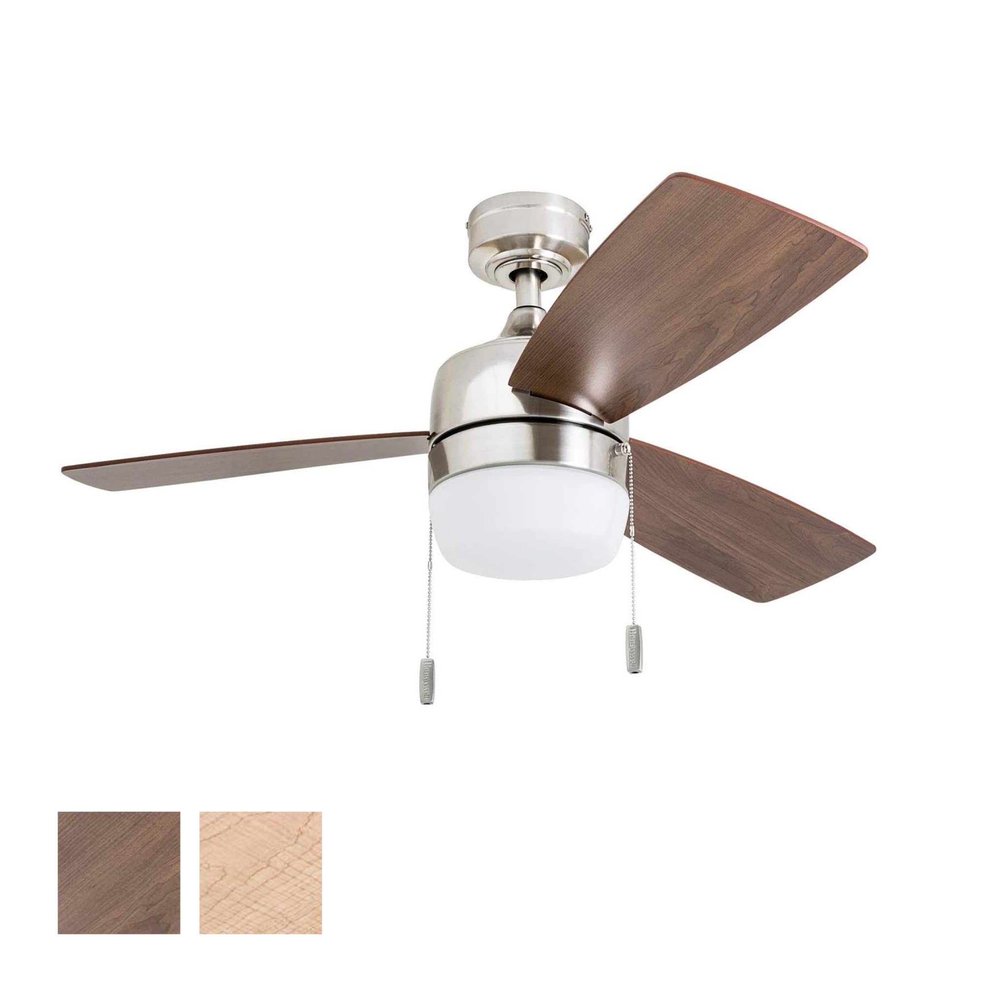 Honeywell Ceiling Fans Barcadero Modern 44 Inch Ceiling Fan with Light, Pull Chain LED Indoor Fan with 3 Blades, Maple and Brown Maple Blade Finish Options, Brushed Nickel (50616-01)