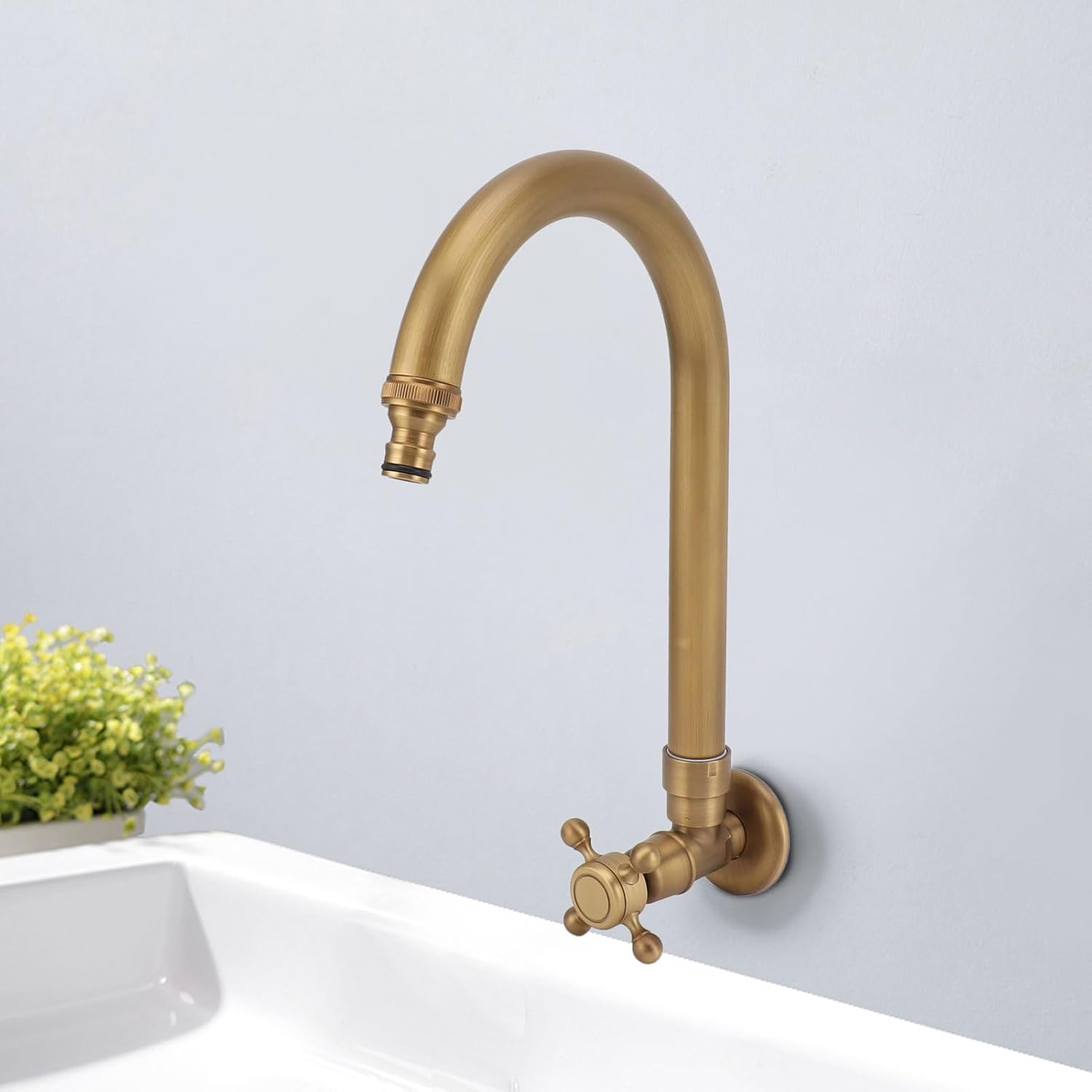 AYNEFY Cold Water Faucet, High Arc Wet Bar Sink Faucets Antique in Wall Frost Crack Prevention 360 Degree Rotation Single Tool for Kitchen Outdoor Garden and Bar (Thin Mouth)