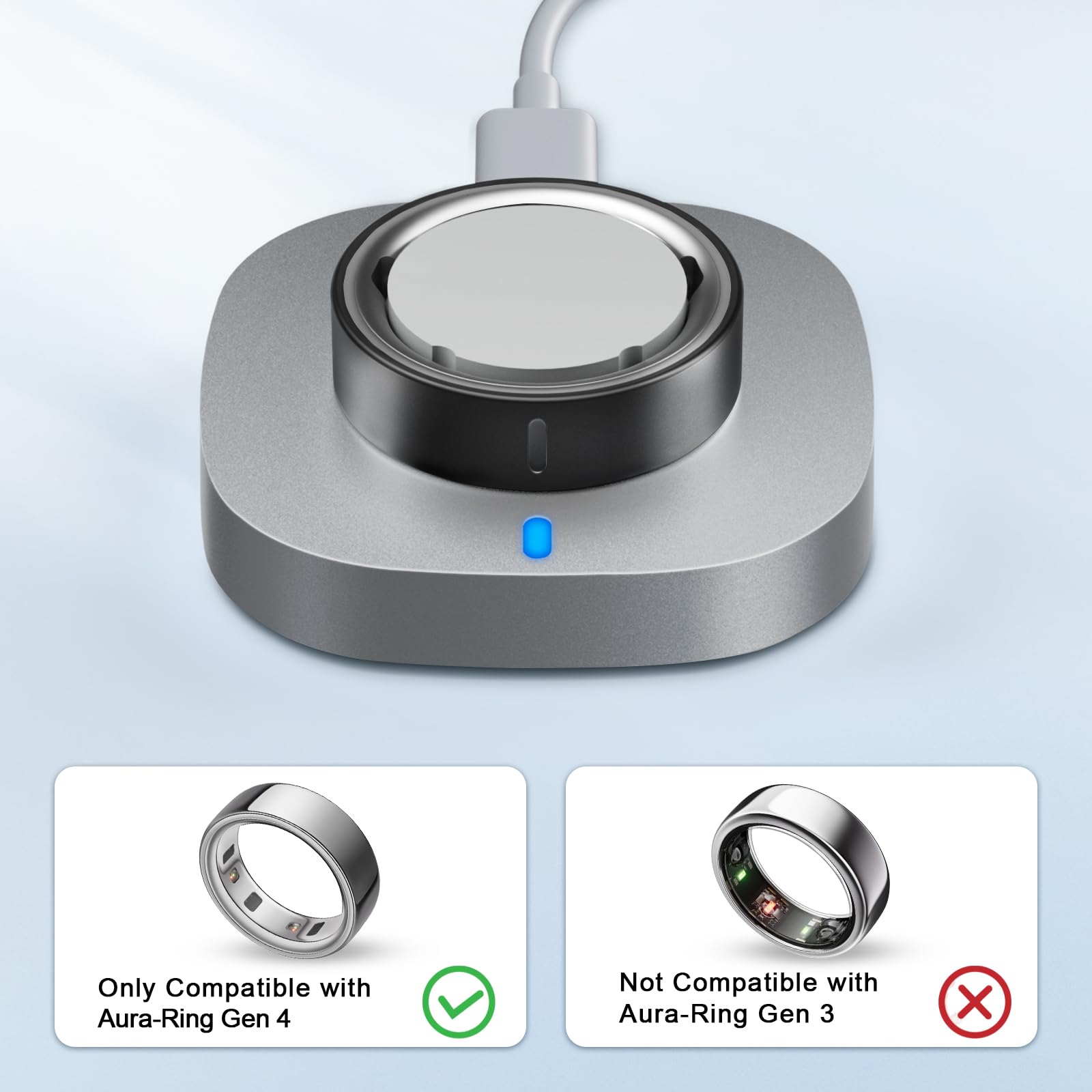 ZOOROO Chargeur compatible avec Oura Ring Gen 4/Oura Ring Gen 4 Ceramic Taille 13, Station de charge rapide avec câble USB-C