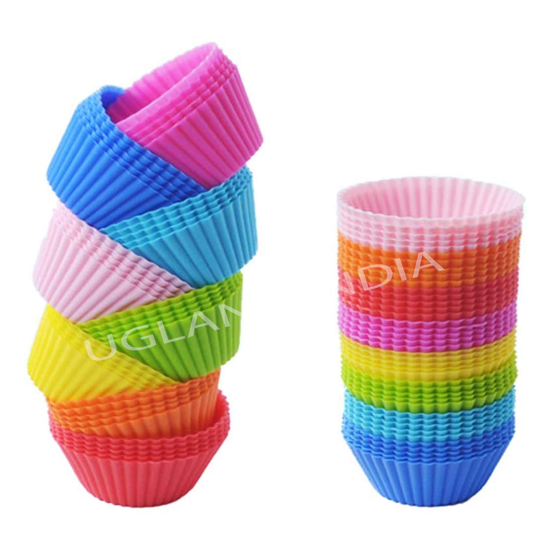 UG LAND INDIA 6PCS Round Shape Silicone Muffin Cupcake Baking Moulds Case Cupcake Maker Mold Tray Baking Cup Cake Mold Tools (2 Multicolours)