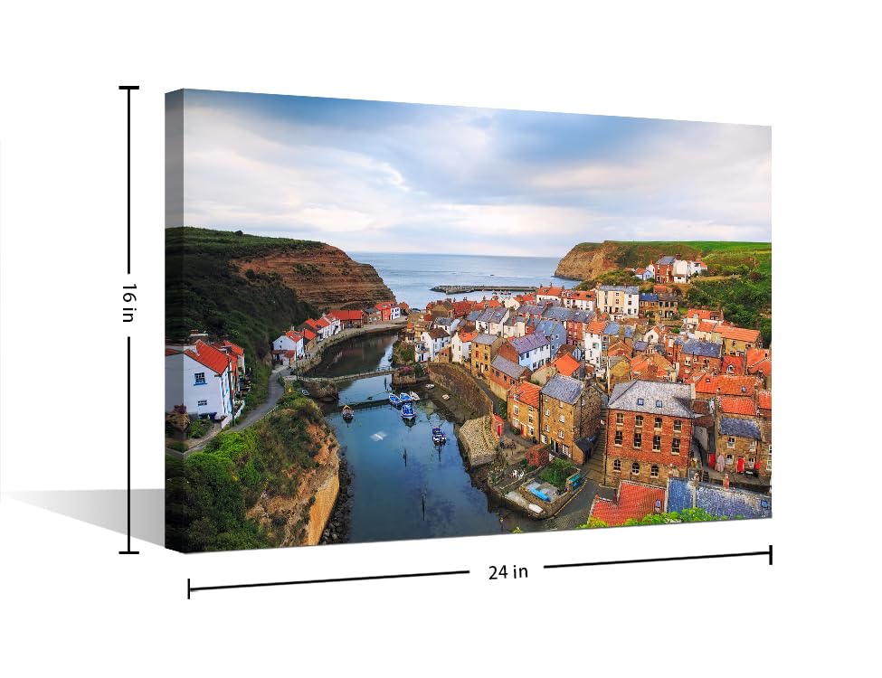 Scarborough Borough of North Yorkshire Wall Art Staithes England Poster Prints on Canvas 1 Pieces Canvas Wall Decor Home Decoration for Living Room Office Bathroom Framed Ready to Hang (16''Wx 24''H) - Image 2