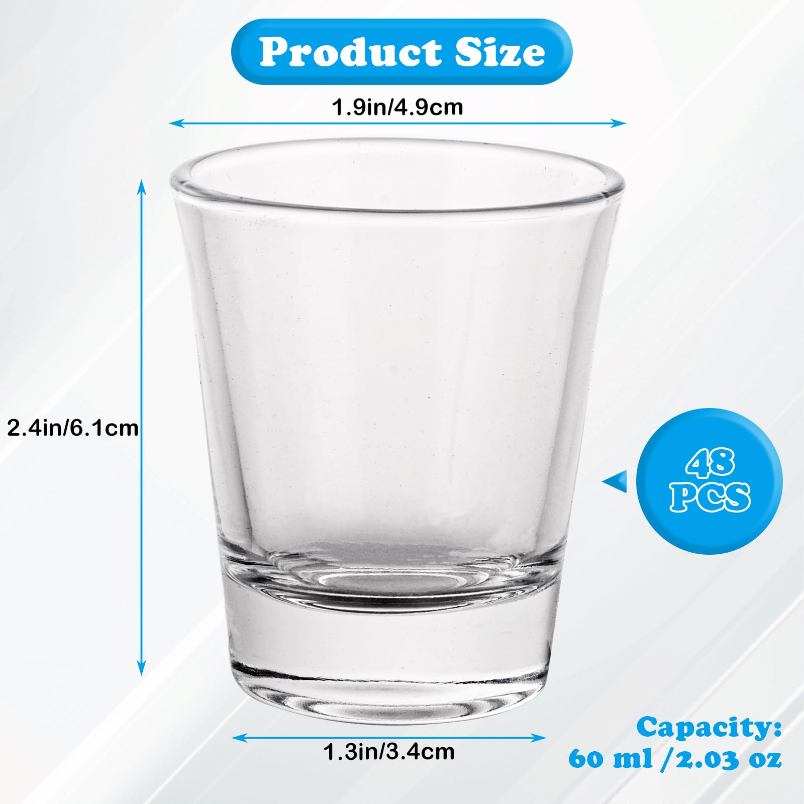 Lot de 48 verres à liqueur, 60 ml, verres à shot classiques avec base soulevée, verres à shot ronds transparents pour cocktail, vodka, whisky