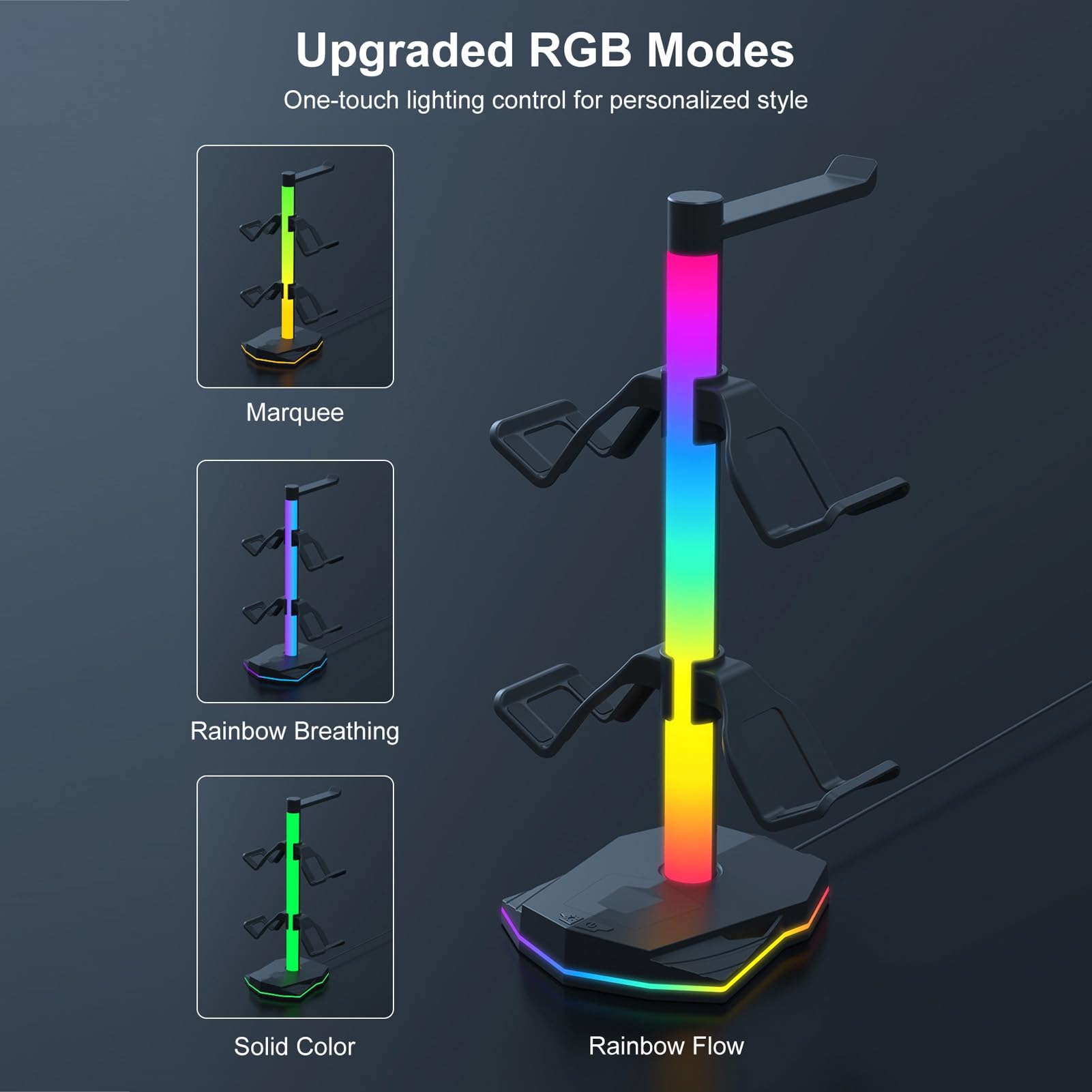 Gaming Headphone Stand with RGB Light, Holds 4 Controllers | Dispone di illuminazione RGB, adatta a tutte le marche, porte USB 2.0, installazione semplice, base stabile antiscivolo