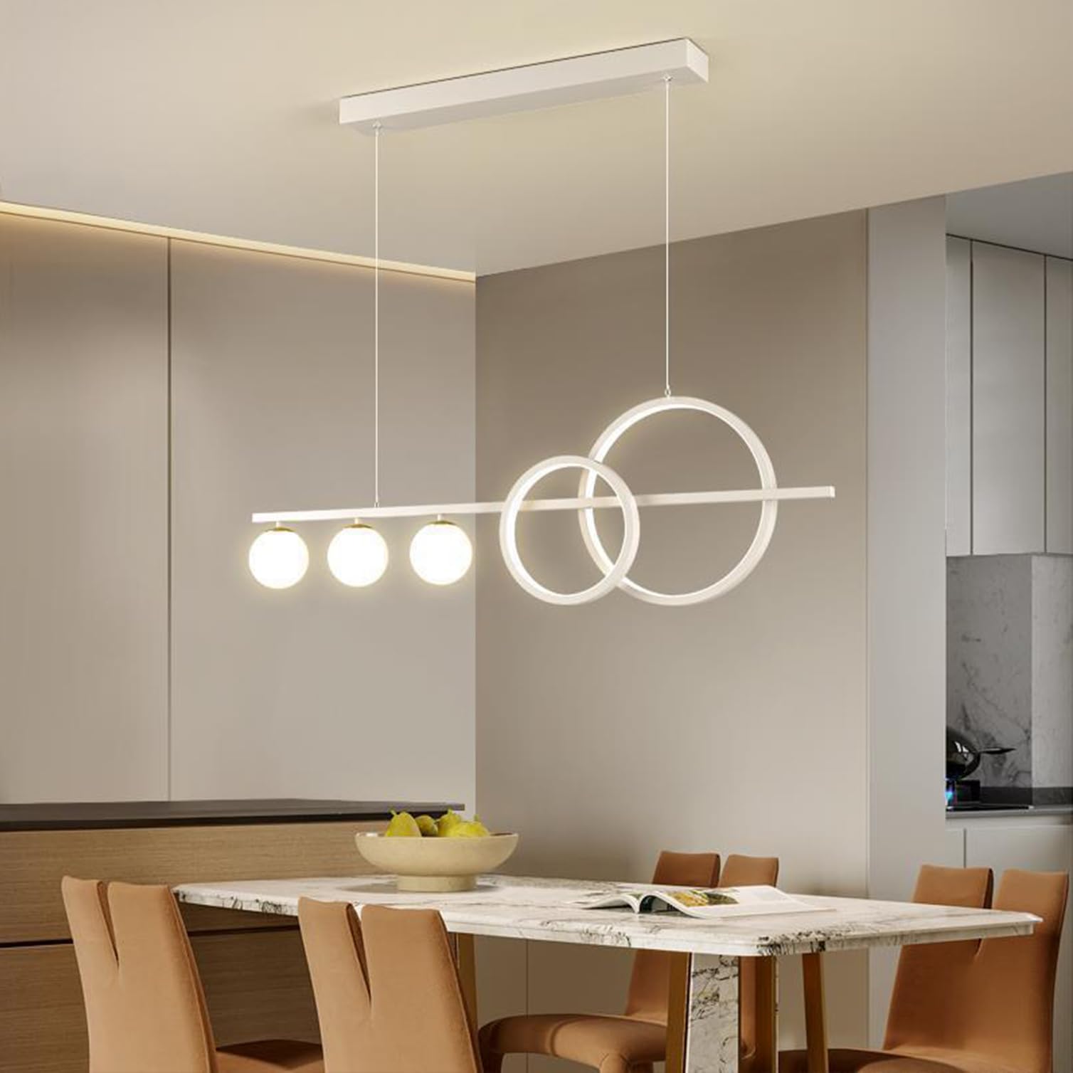 LED Pendant Lamp Dining Table Dimmable Pendant Lamp with Remote Control Pendant Lamp Modern LED Ceiling Light, Dining Table Lamp Pendant for Dining Room Kitchen Office Light (White, L80cm)