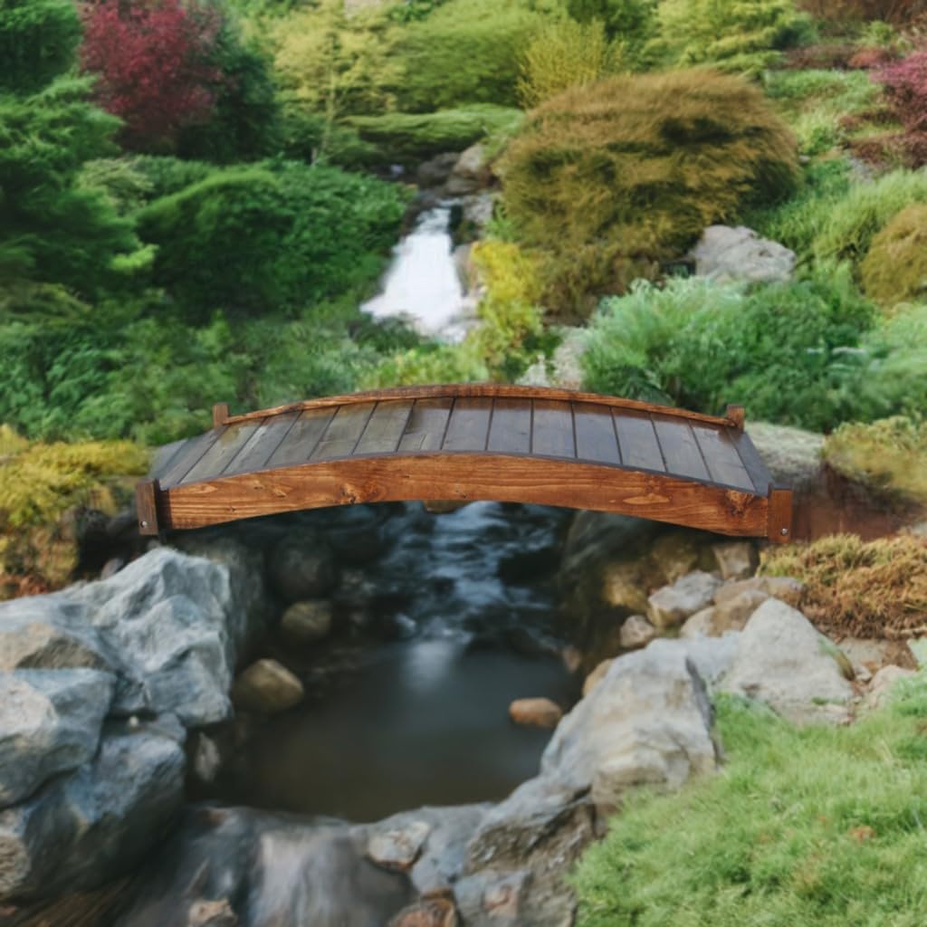 SamsGazebos Zen Japanese Style Wood Garden Bridges, 6', Brown
