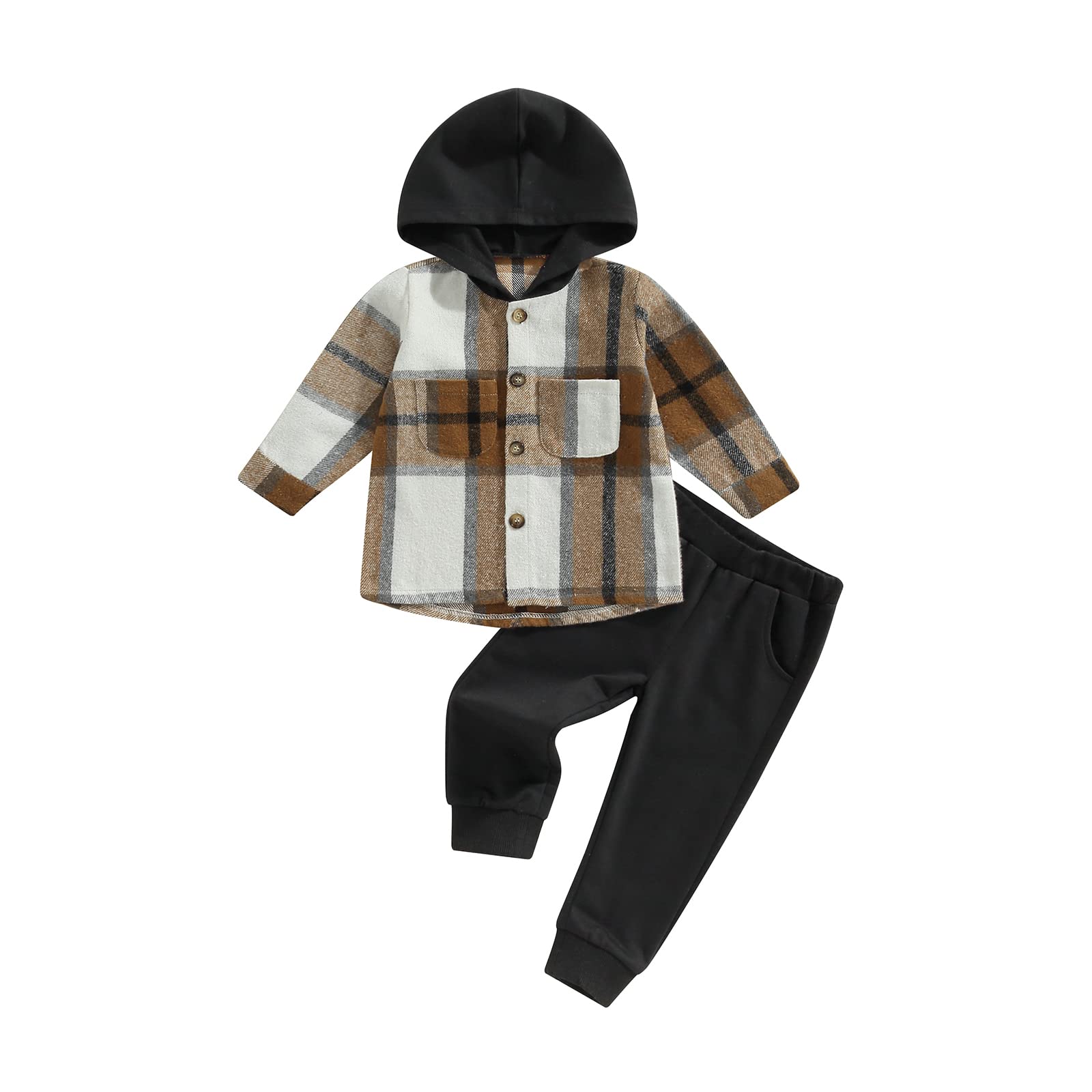 Douhoow Toddler Unisex Baby Clothes Boys Girls Flannel Shirt Tops Plaid Hoodie Sweatshirt + Sweatpants Fall Winter Outfits