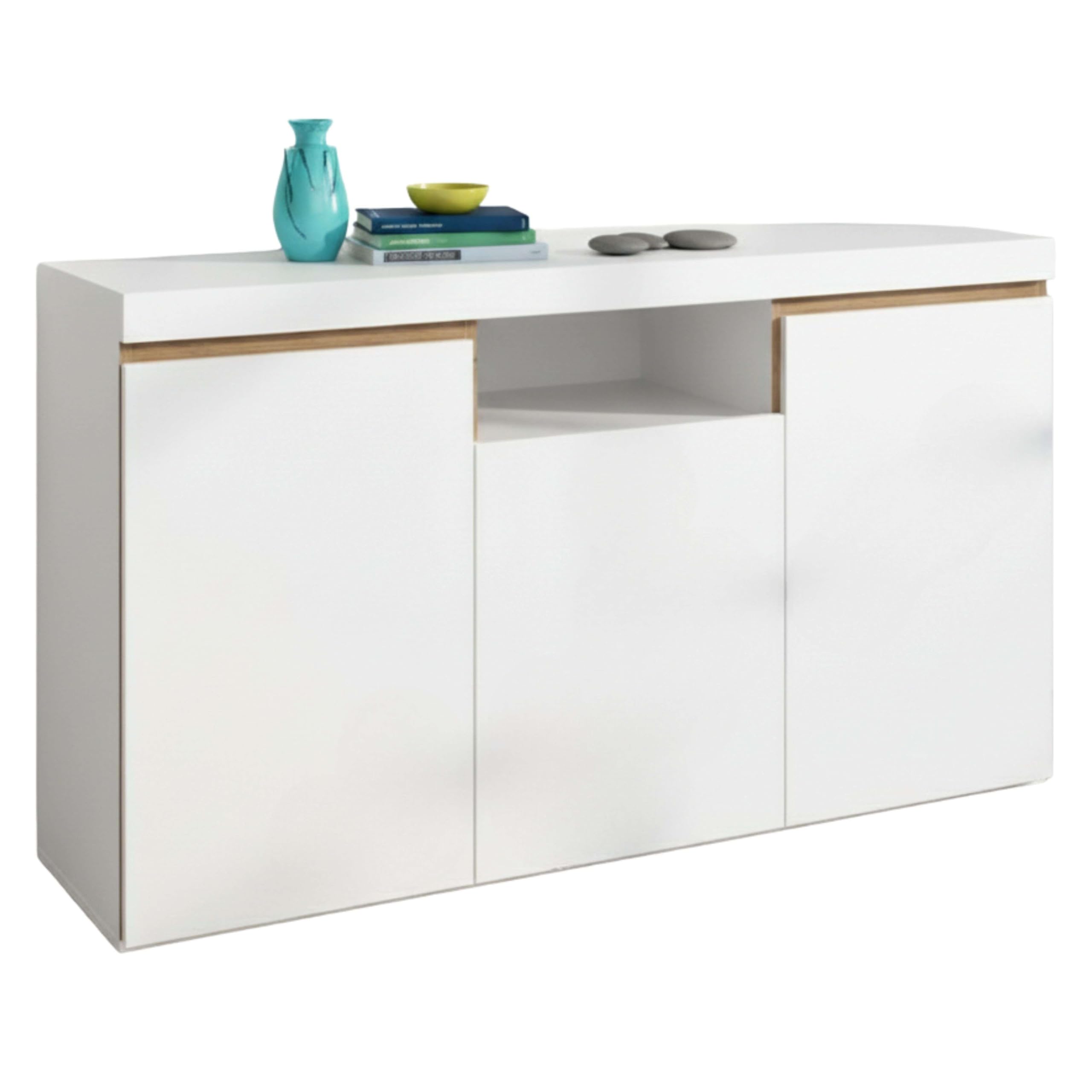 Fabrikit Mueble aparador Elis salón Comedor despacho Color Blanco Mate y Naturale 3 Puertas 1 Hueco 81x140x40 cm