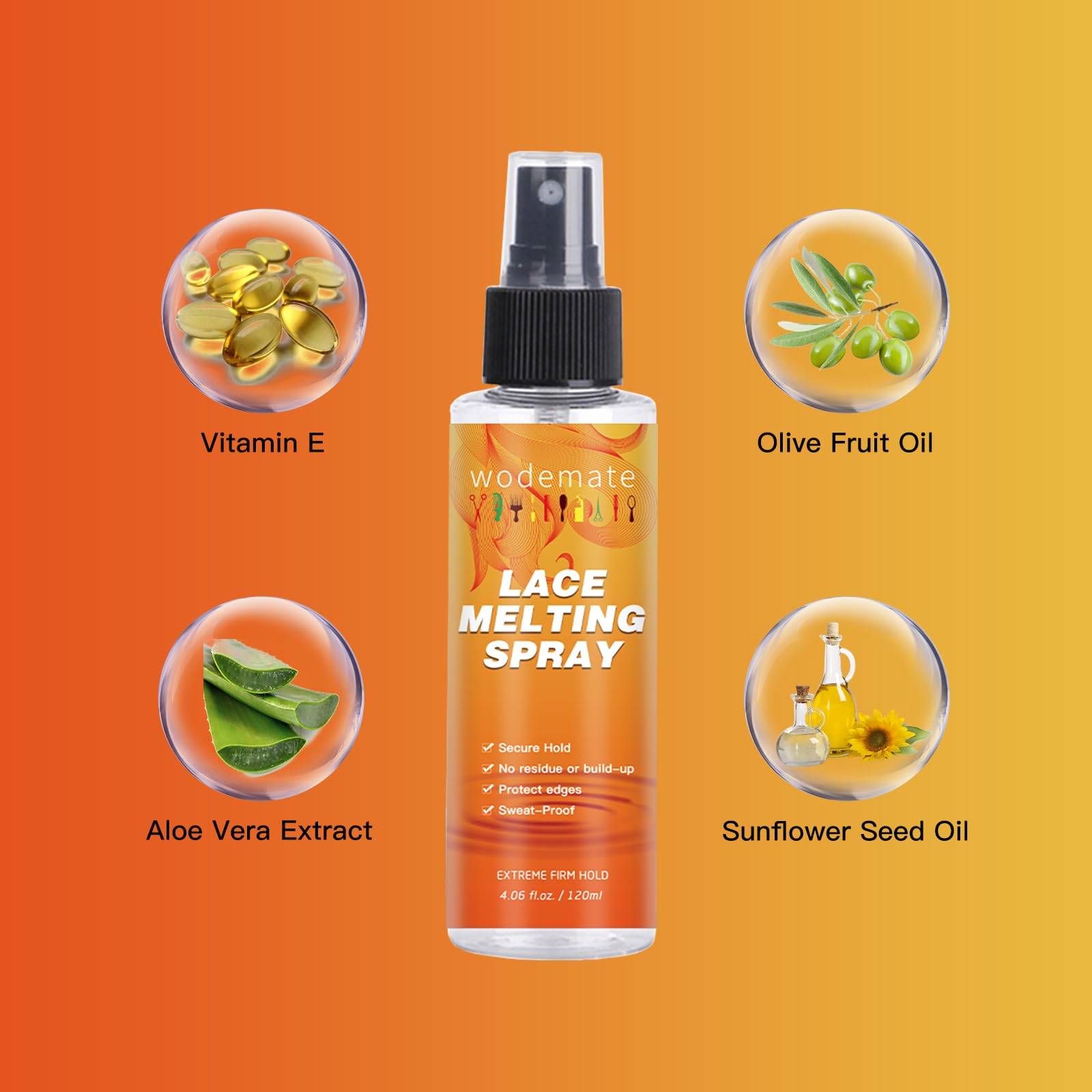 Dentelle fusion Spray pour perruques 120ml, Lace Melting Spray Fondant Pour Perruques - adhésif de cheveux pour perruques, maintien extrême, aucun résidu