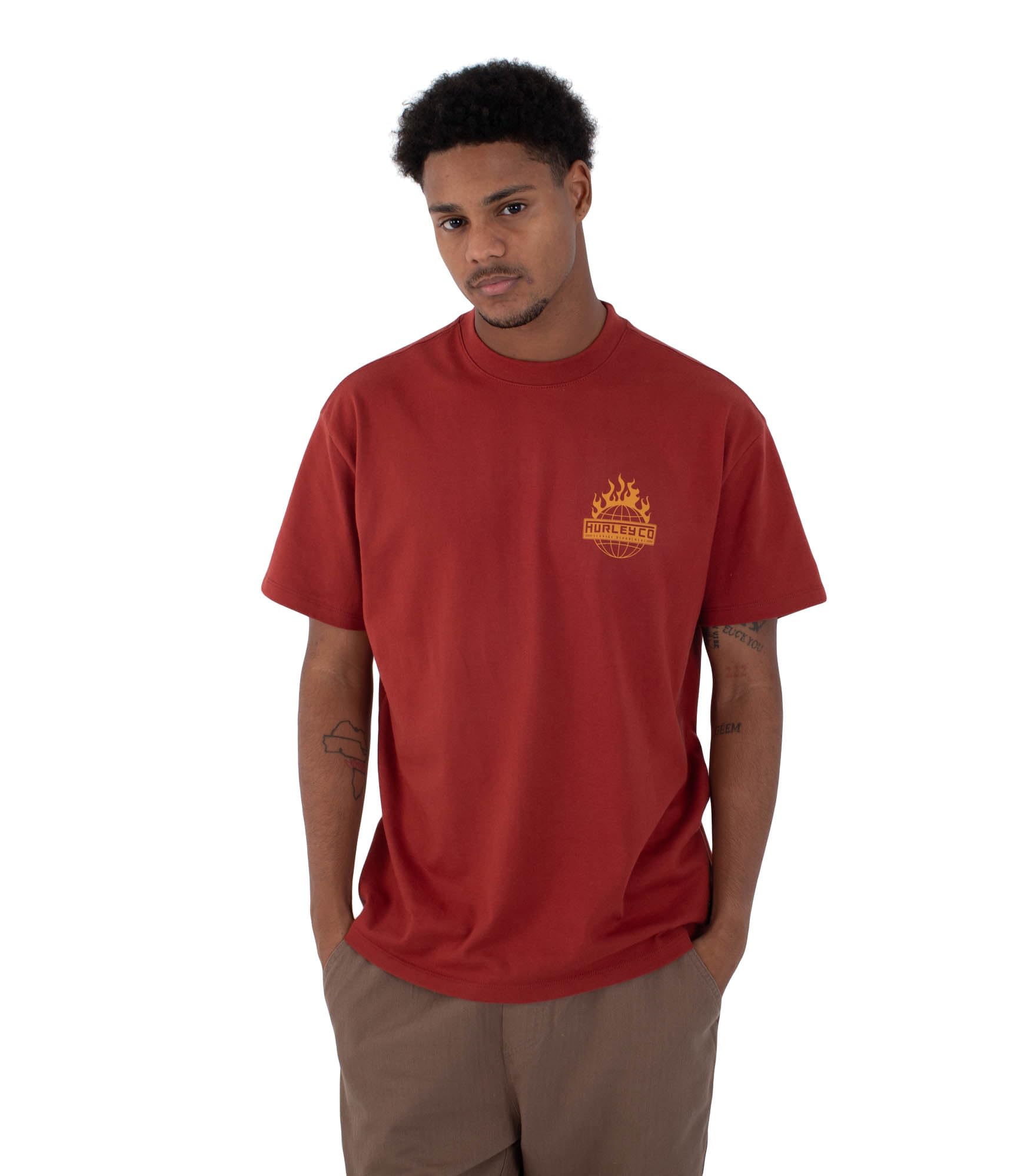 Hurley Mens Short Sleeve Global Fire T-Shirt, Red, M EU