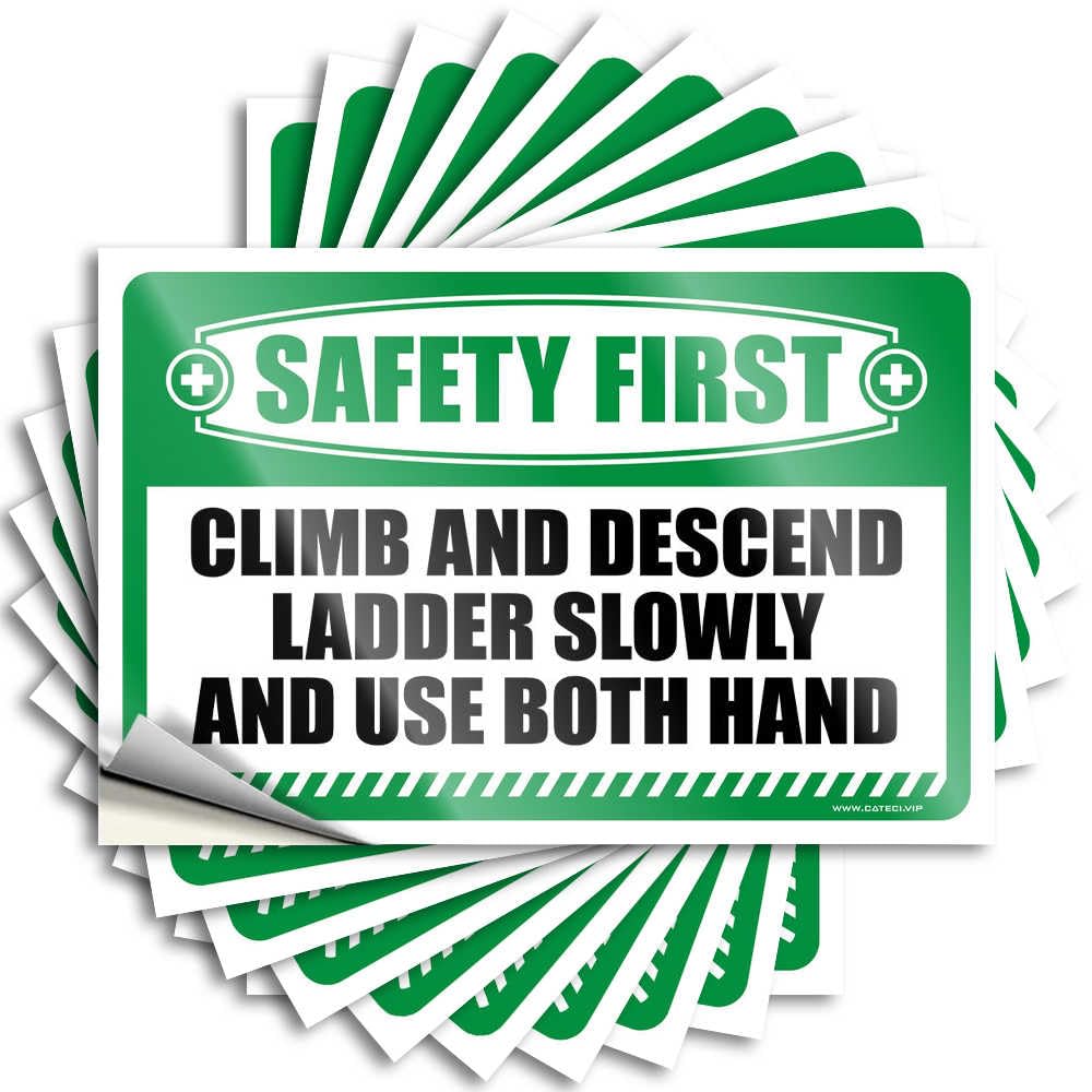 Safety Toolbox Stickers for First Climbing and Descending Stairs, Slowly and Using Both Hands, 10 Funny Bumper Stickers (12 x 18 cm)