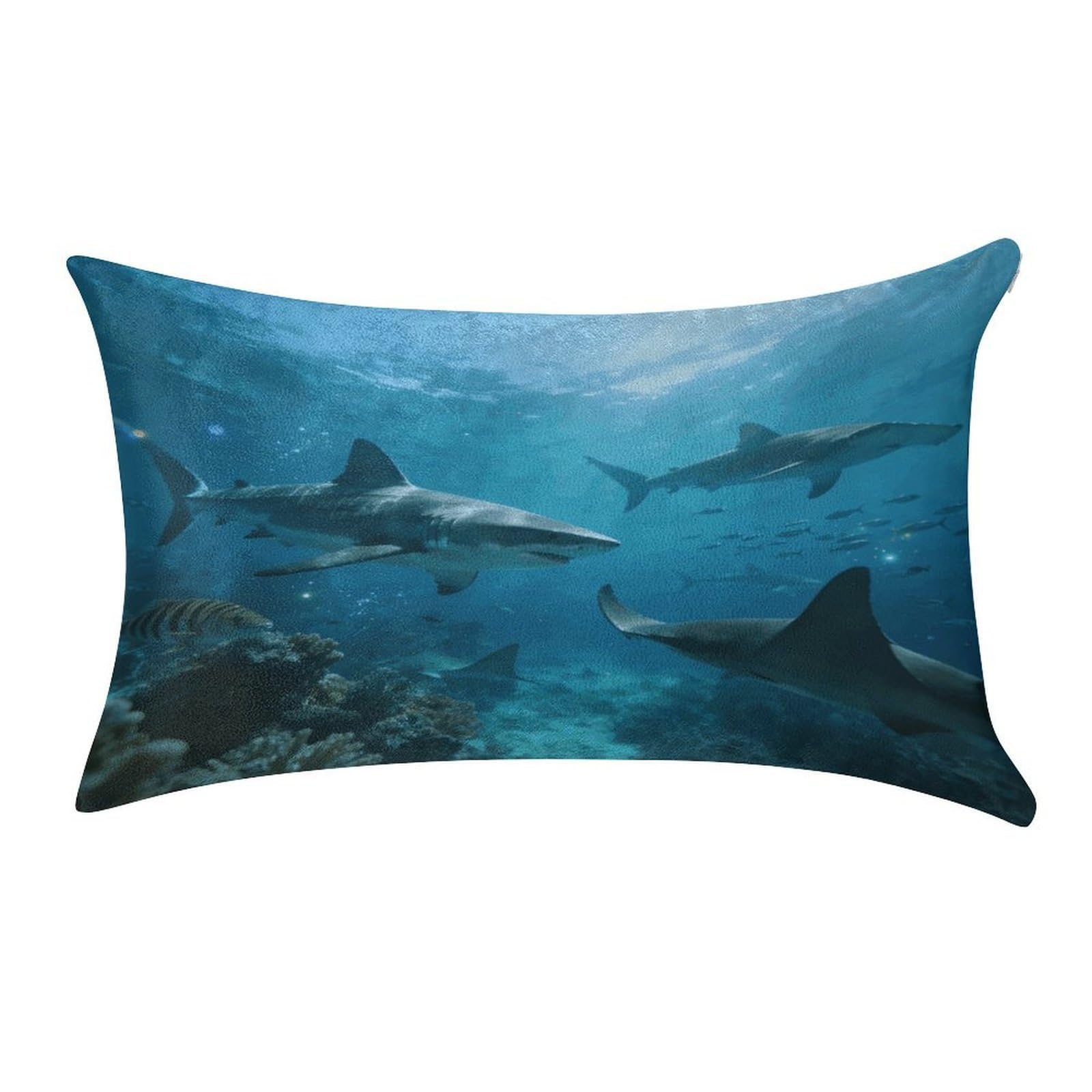 Fodpand Style Sharks In The Underwater World Pillowcase,Elegant Designed Home Decor,Velvet Pillowcase,Soft And Cozy,Pillow Case Cover With Hidden Zipper For Bedroom, Sofa, Couch